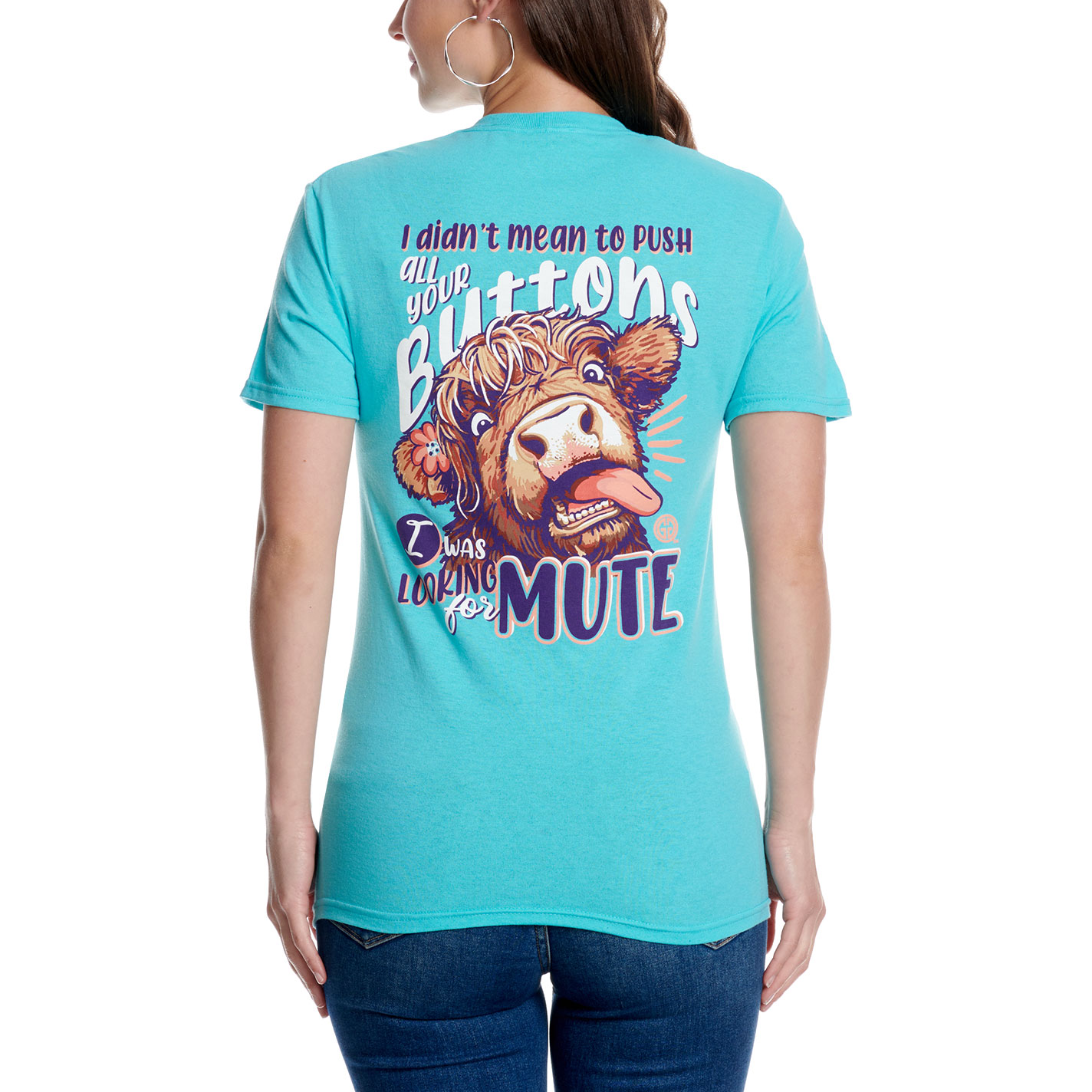 Girlie Girl Women's Push Buttons Scuba Blue Graphic T-Shirt - Image 3