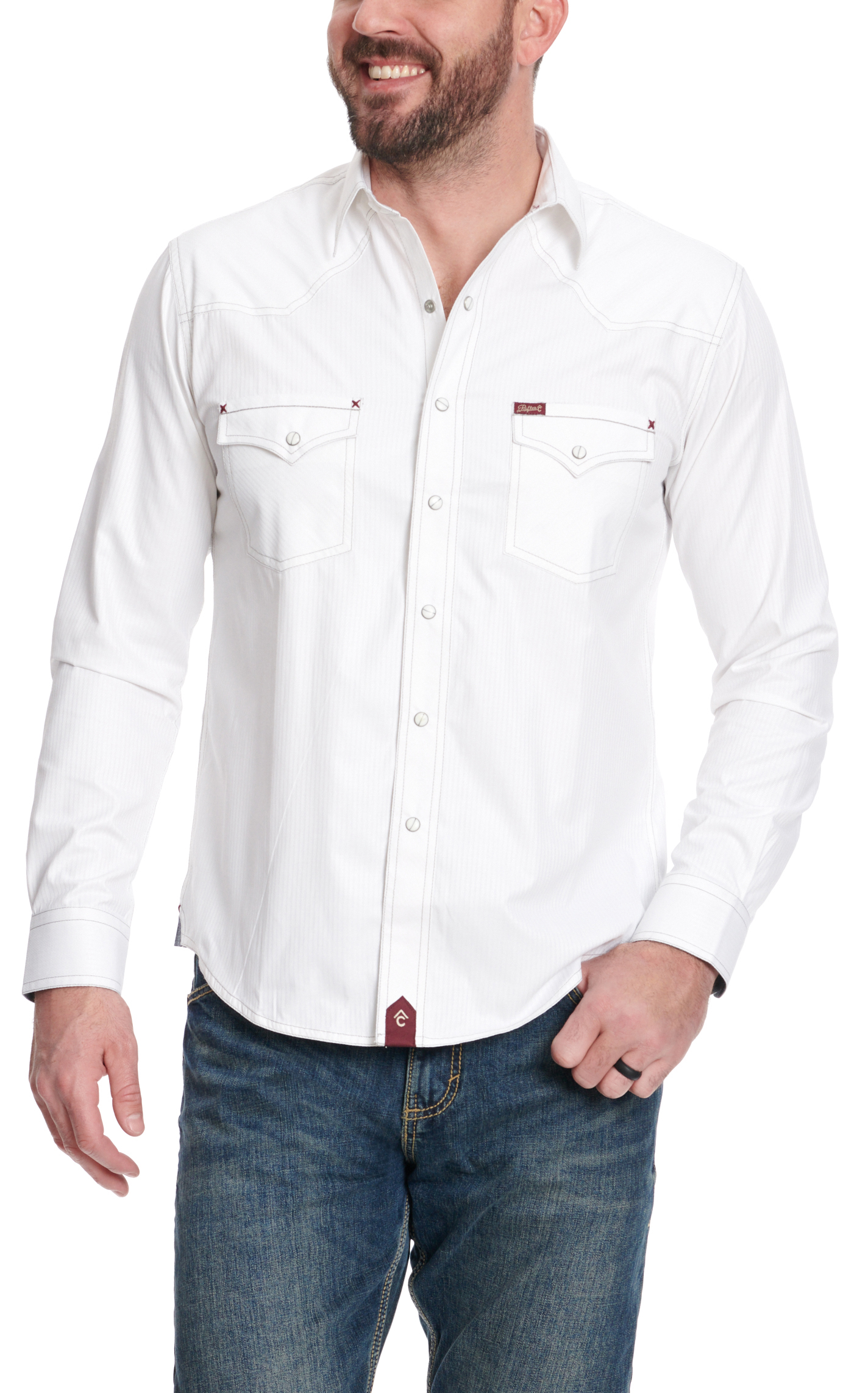 Rafter C Men's Red Dirt Collection White Dobby Charcoal Stitch Long Sleeve Western Shirt - Image 3