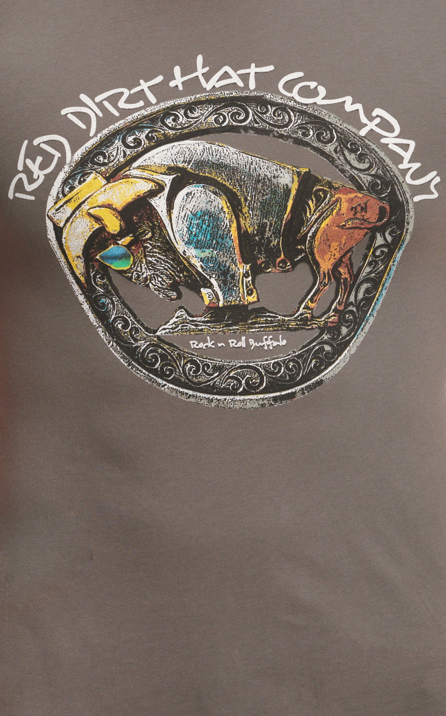 Red Dirt Hat Co. Men's Bad Bronc Gray Rock & Roll Buffalo Logo Graphic Short Sleeve T-Shirt - Image 1