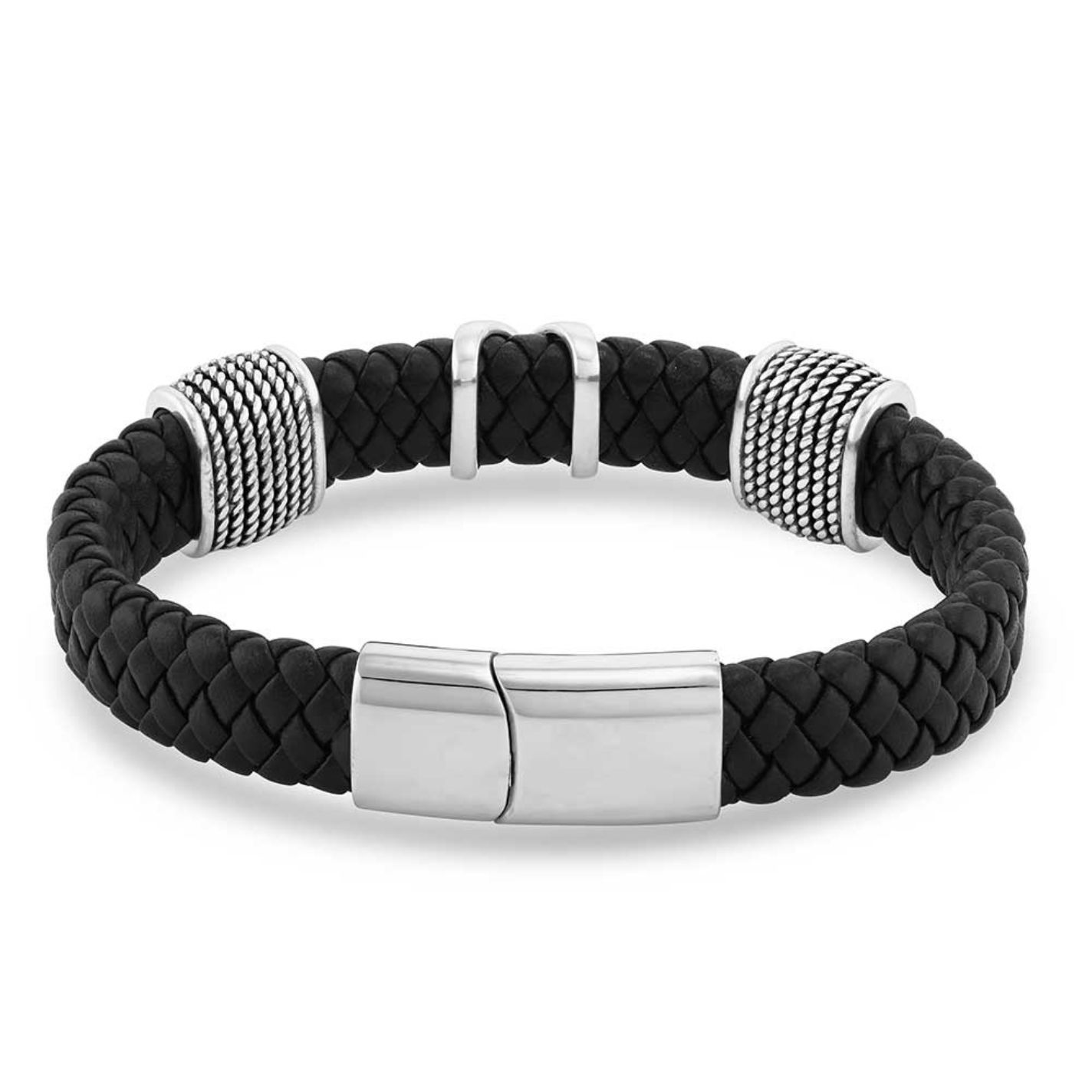 Montana Silversmiths Men's Black Leather Strength Multiplied Magnetic Clasp Bracelet - Image 1