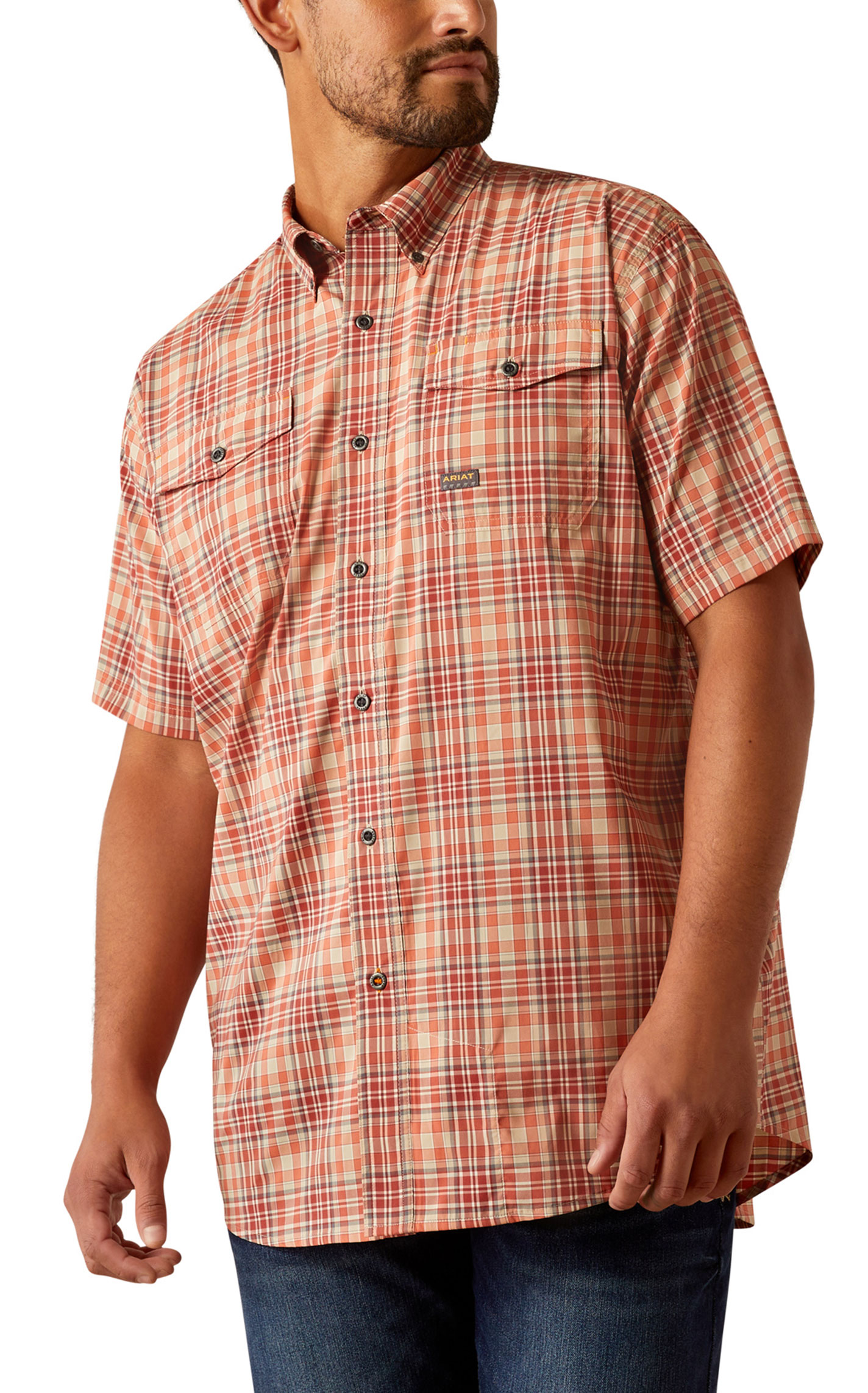 Ariat Men's Rebar VentTek Apricot Brandy Plaid Work Shirt - Image 5