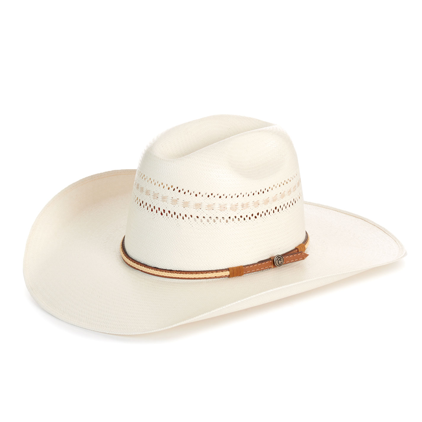 Rafter C Cowtown Ivory Two Tone Trim Vented Shantung Straw Cowboy Hat - Image 1
