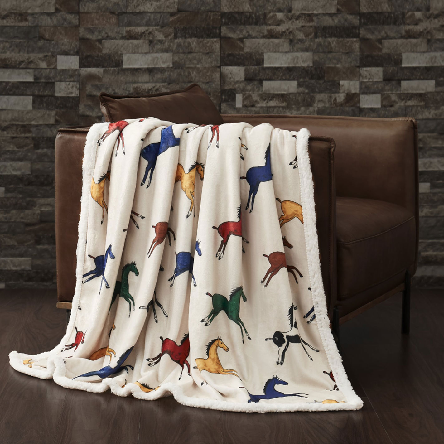 Indigo Hill Wild Horses Campfire Sherpa Throw - Image 4