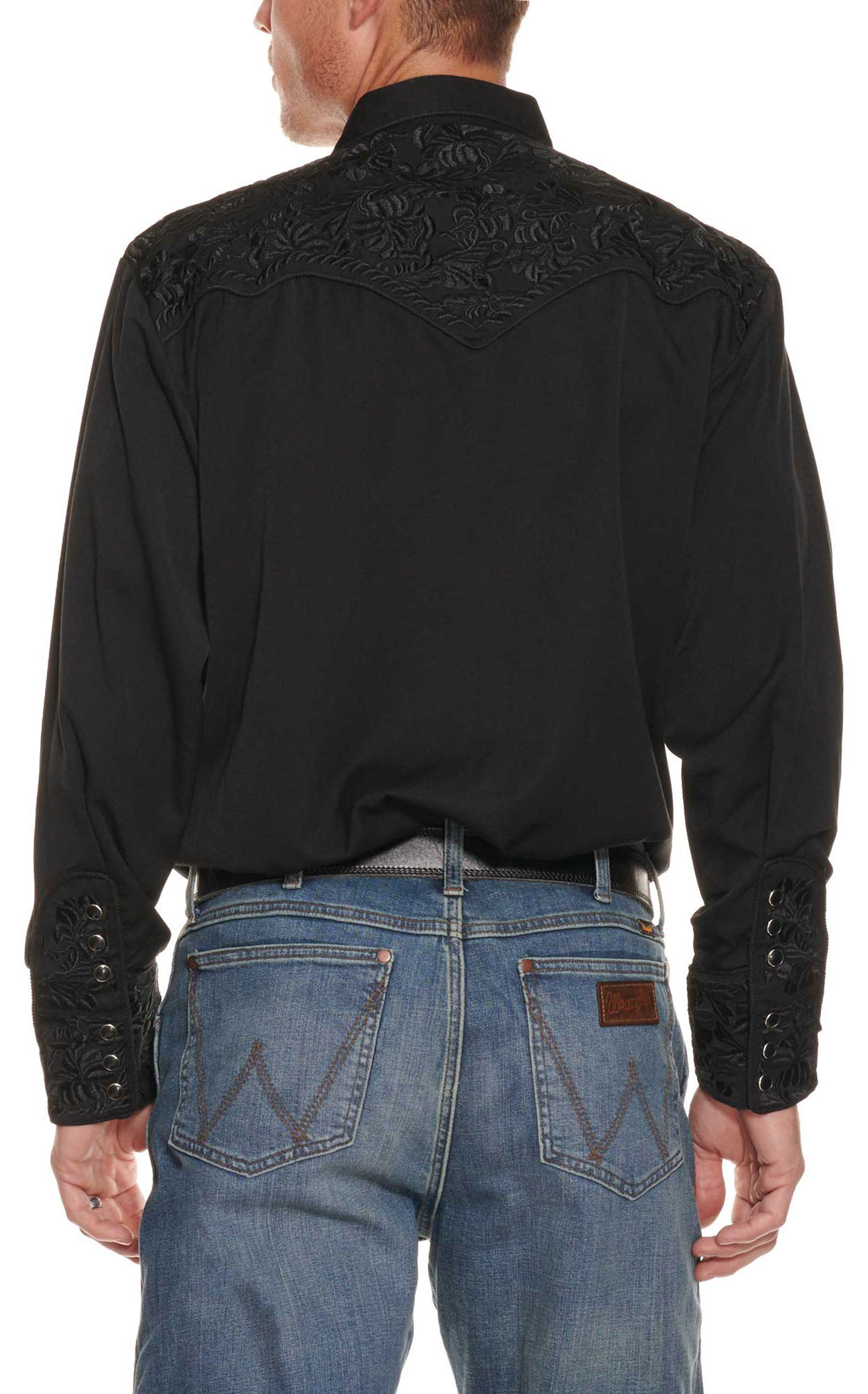 Scully Men's Legends Gunfighter Black On Black Long Sleeve Western Shirt - Image 1