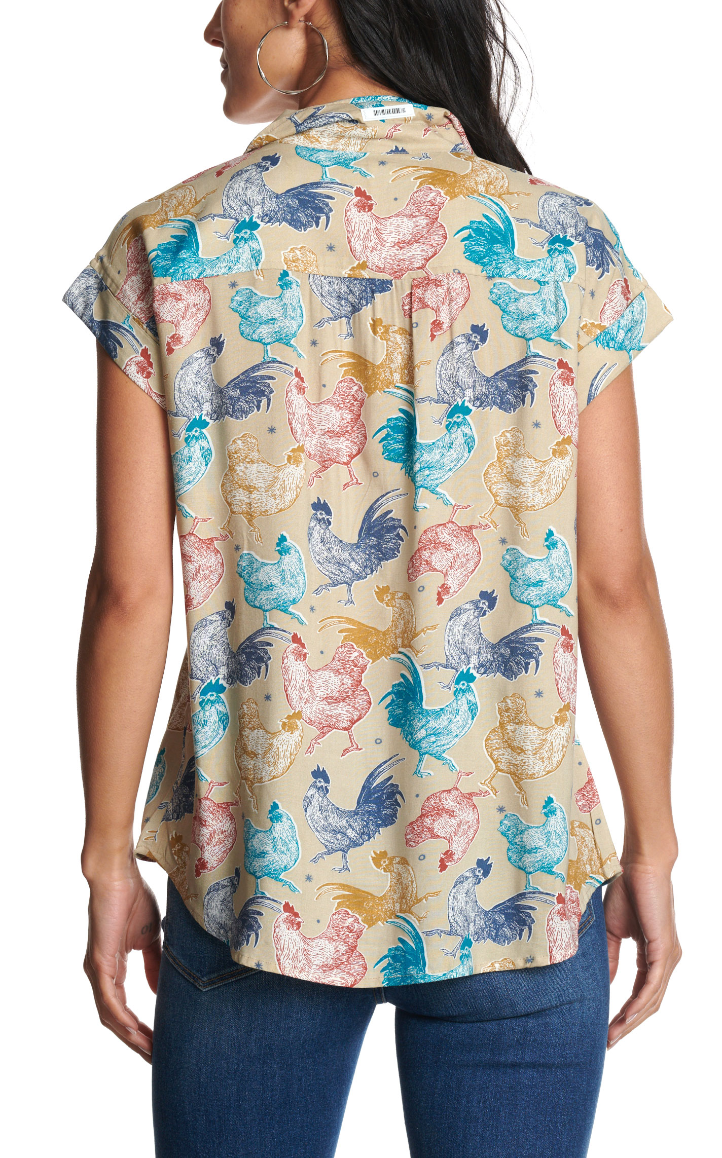 Cotton & Rye Women’s Taupe Colorful Rooster Print Top - Image 2