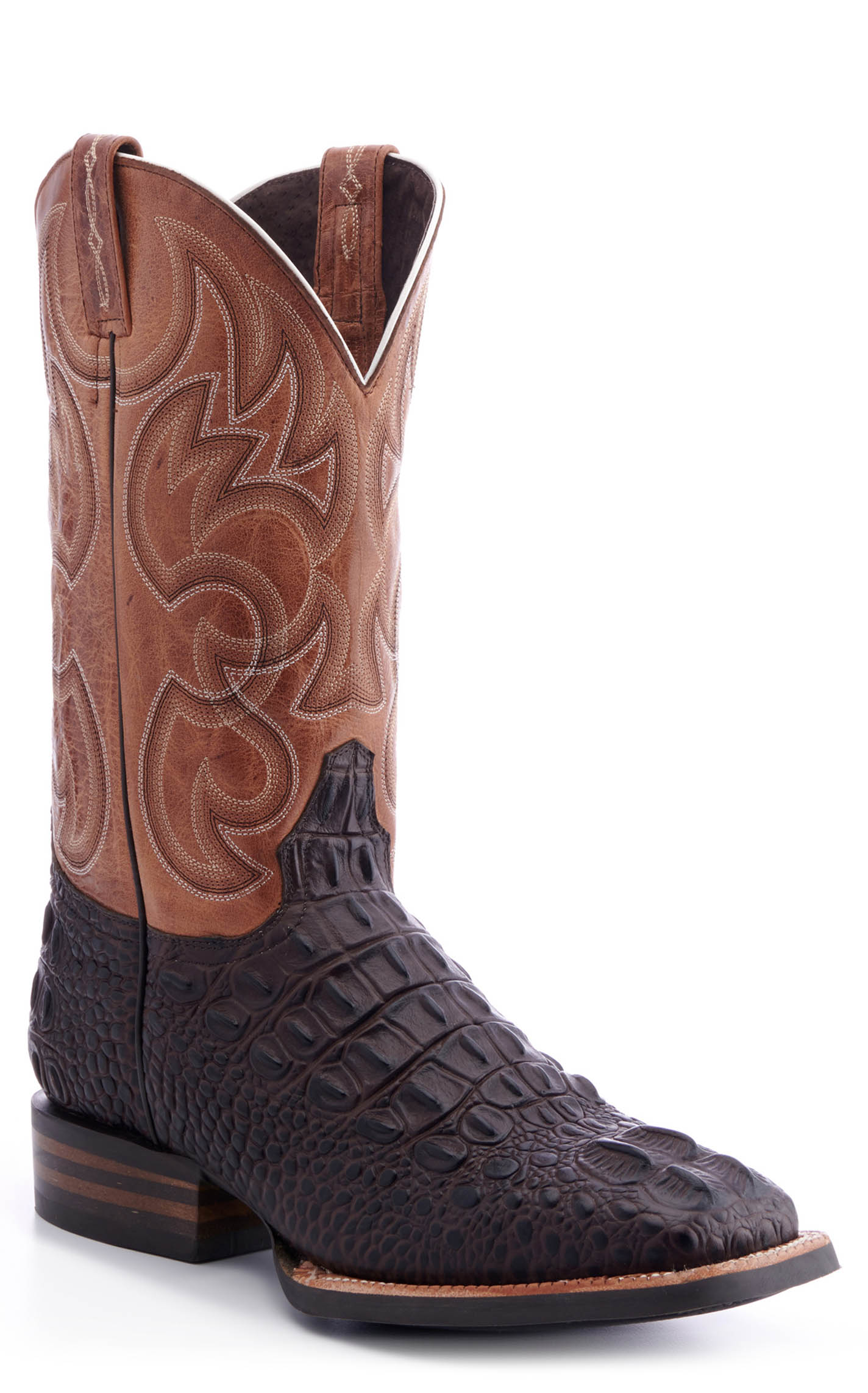 Cavender's Men's Intrepid Chocolate Hornback Alligator Print Wide Square Toe Cowboy Boot - Image 1