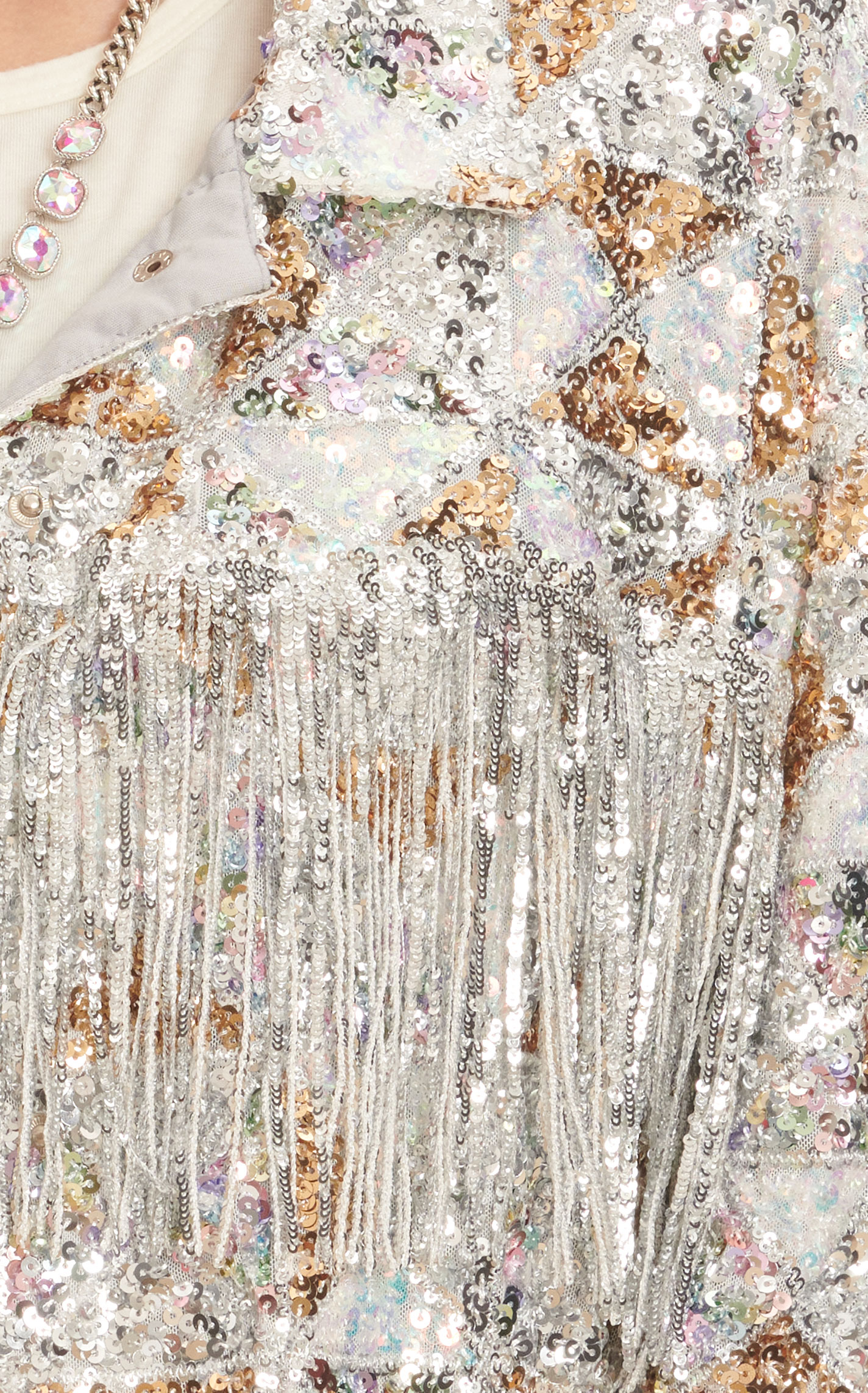 Rockin' C Women's Silver and Gold Sequin Fringe Jacket - Image 1