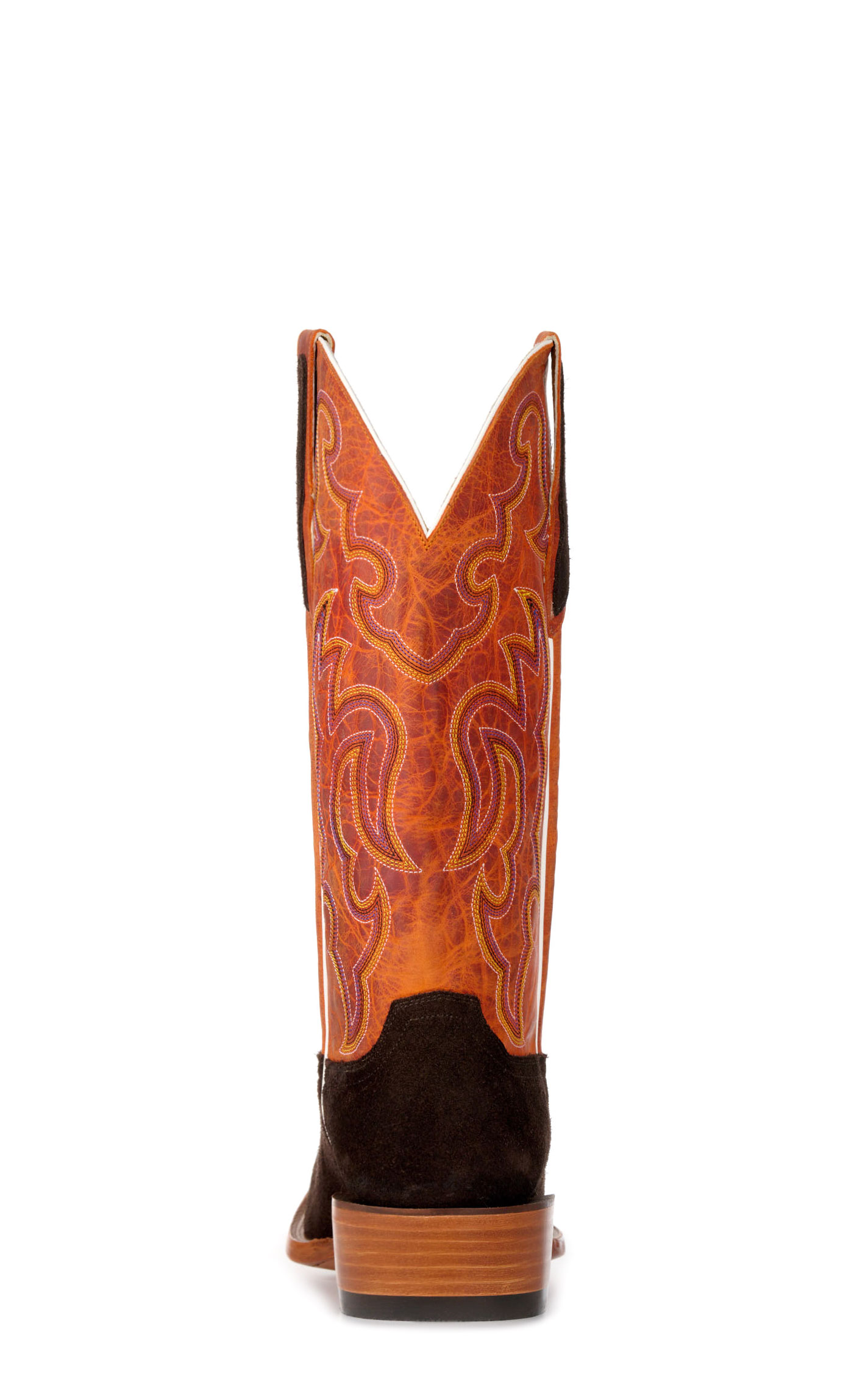 Cavender's Men's Chocolate Roughout and Orange Punchy Square Toe Cowboy Boots - Image 1