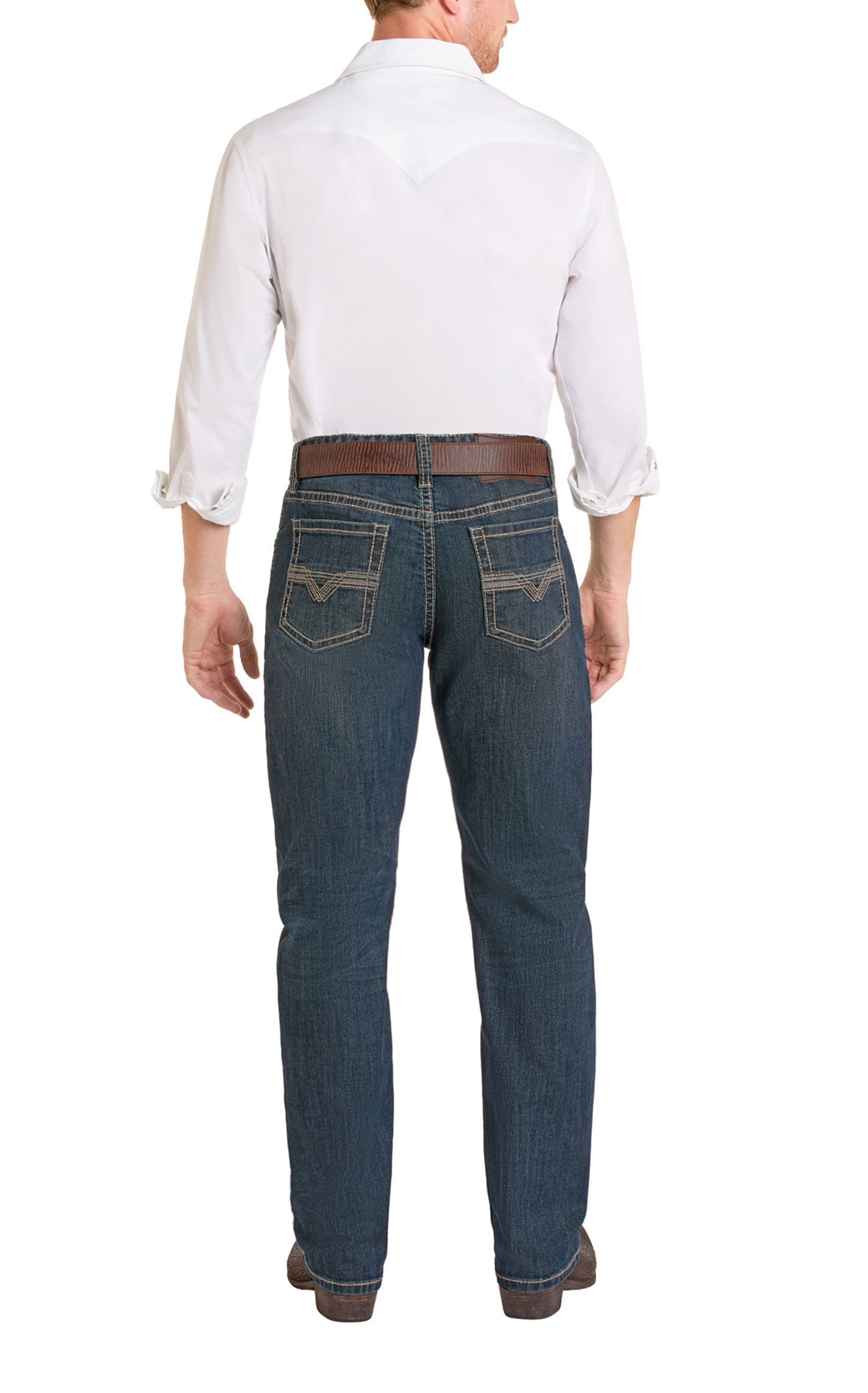 Rock & Roll Denim Men's Alpha Tapered Vintage Dark Blue Wash Bootcut Jeans - Image 1