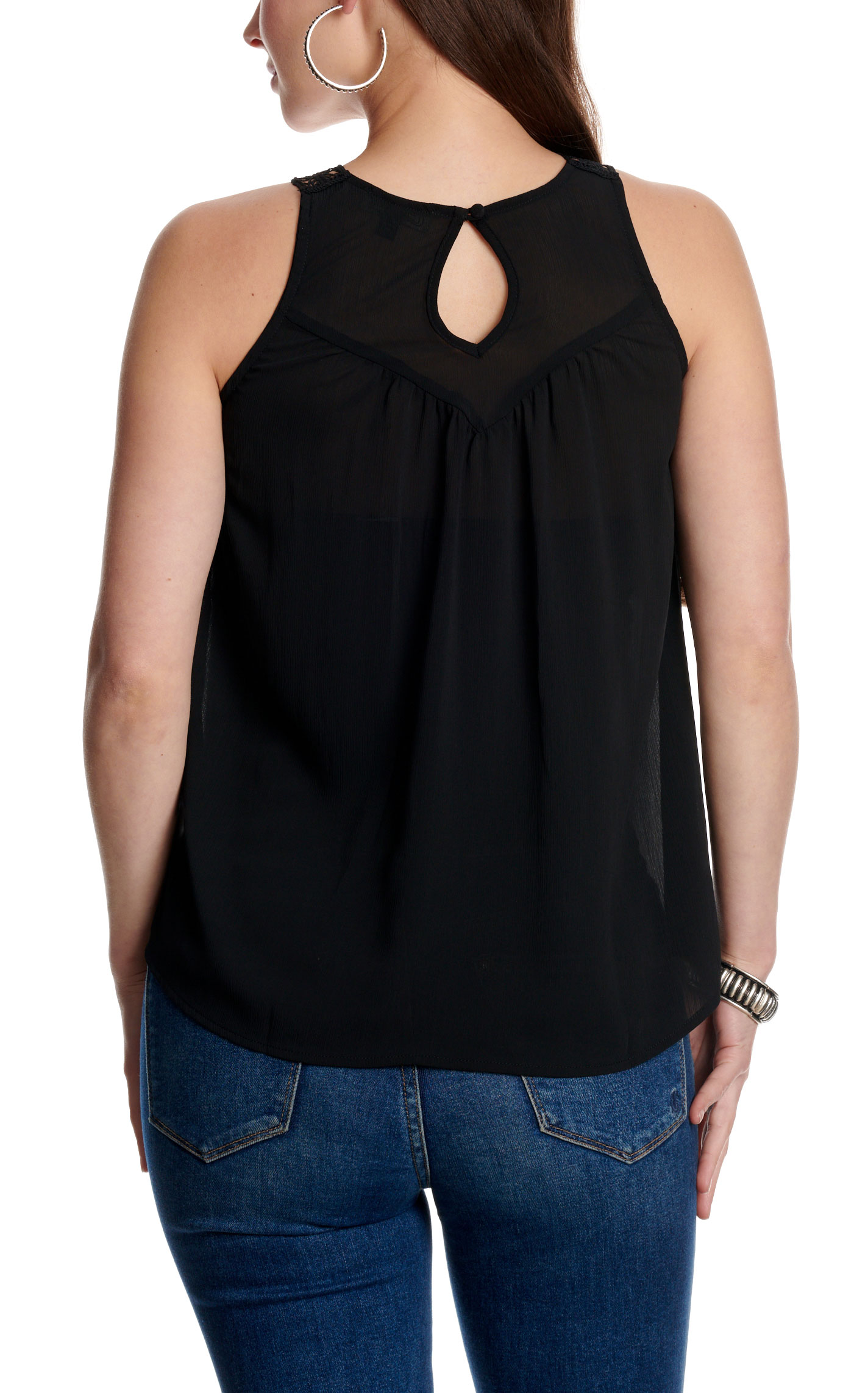 Cowgirl Hardware Women's Black  Lace Yoke Trim Top - Image 3