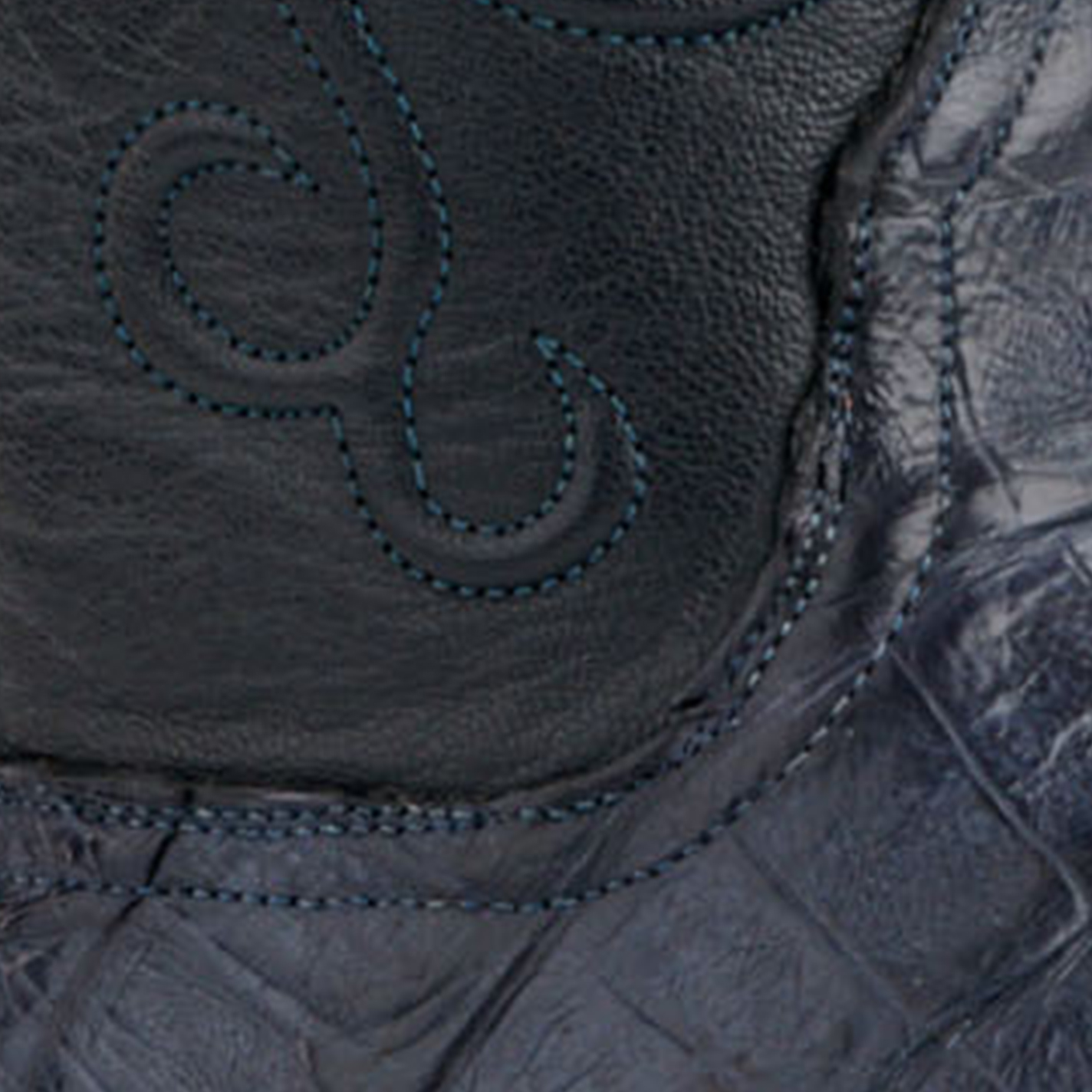 Black Jack Men's Navy and Denim Blue Caiman Belly Square Toe Exotic Cowboy Boots - Image 1