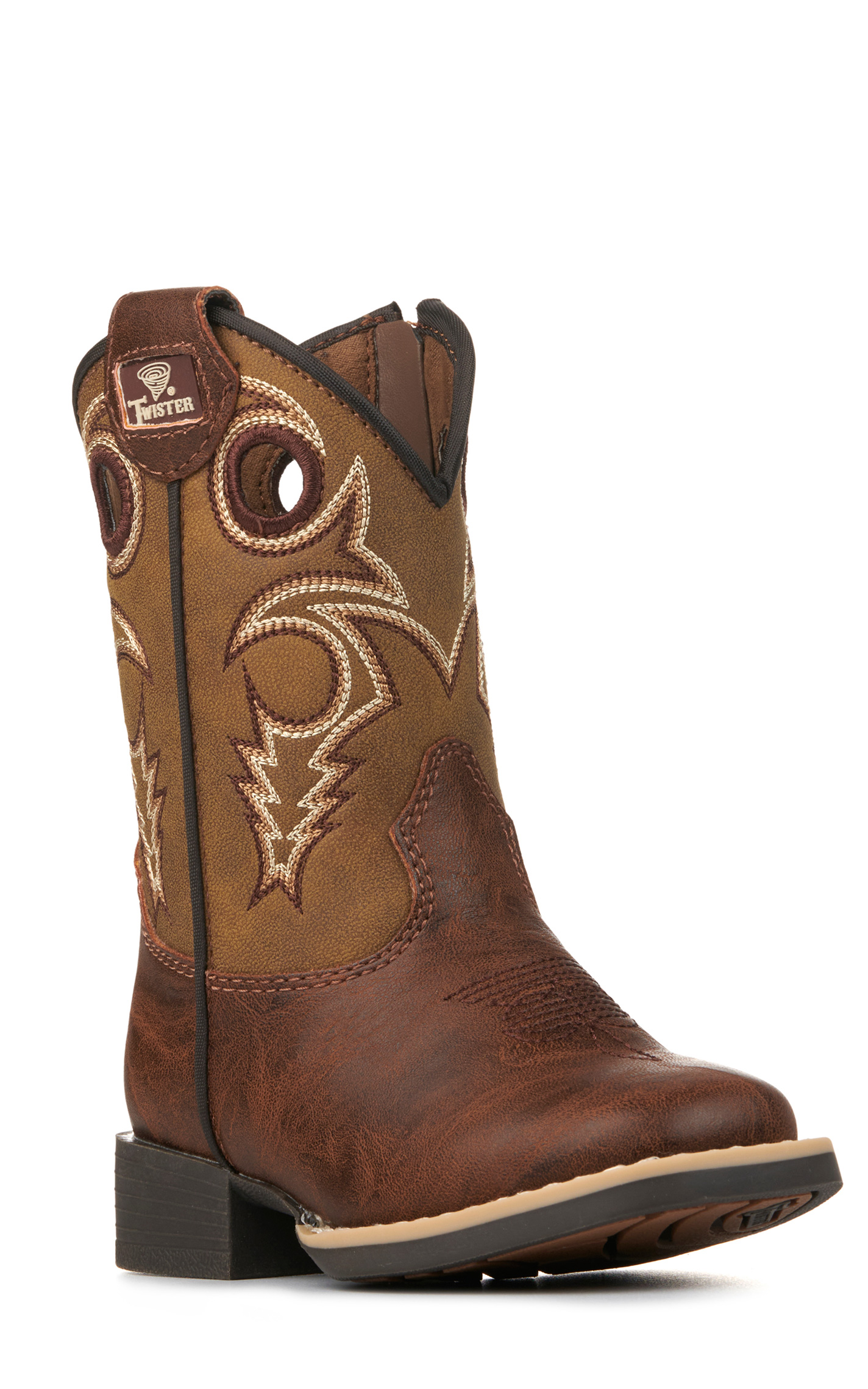 Twister Toddler Jasper Brown and Tan Wide Square Toe Cowboy Boots - Image 1