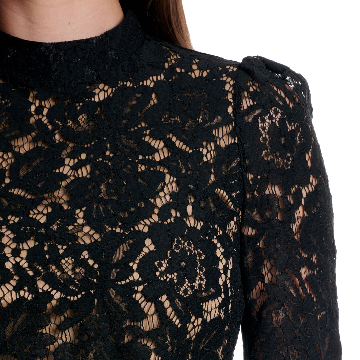 HYFVE Black Lace Puff Sleeve Cropped Top - Image 1