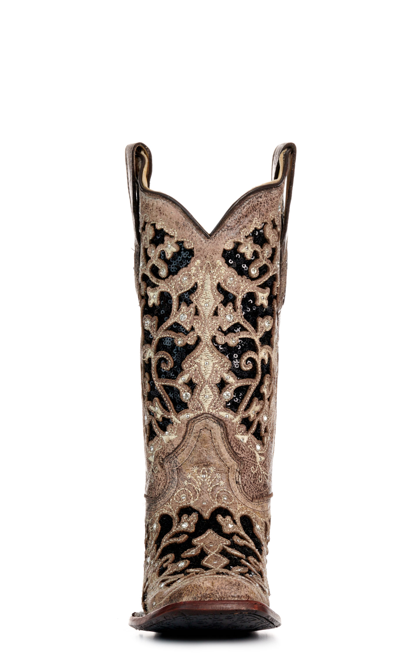 Corral Women's Brown with Black Glitter & Crystals Inlay Square Toe Cowboy Boots - Image 1