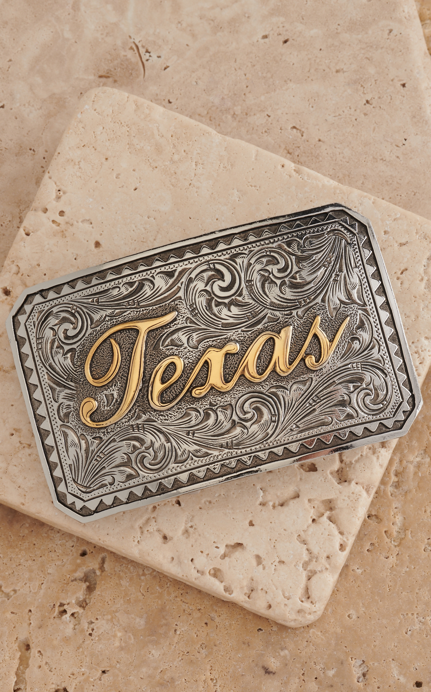 AndWest Antiqued Silver Scrolling with Gold Texas Rectangle Belt Buckle - Image 1