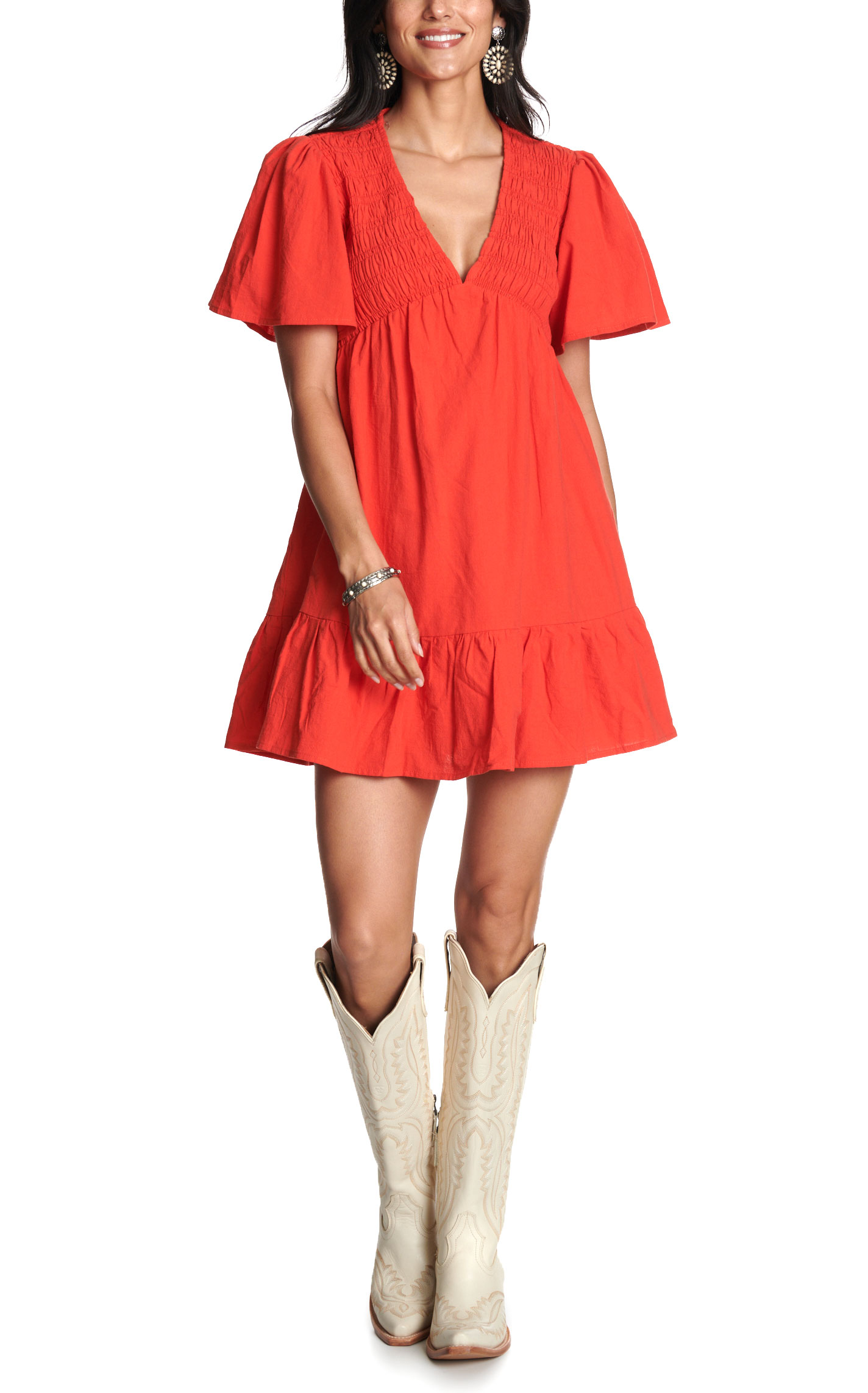 Rockin' C Women's Pumpkin Red V-Neck Dress - Image 1