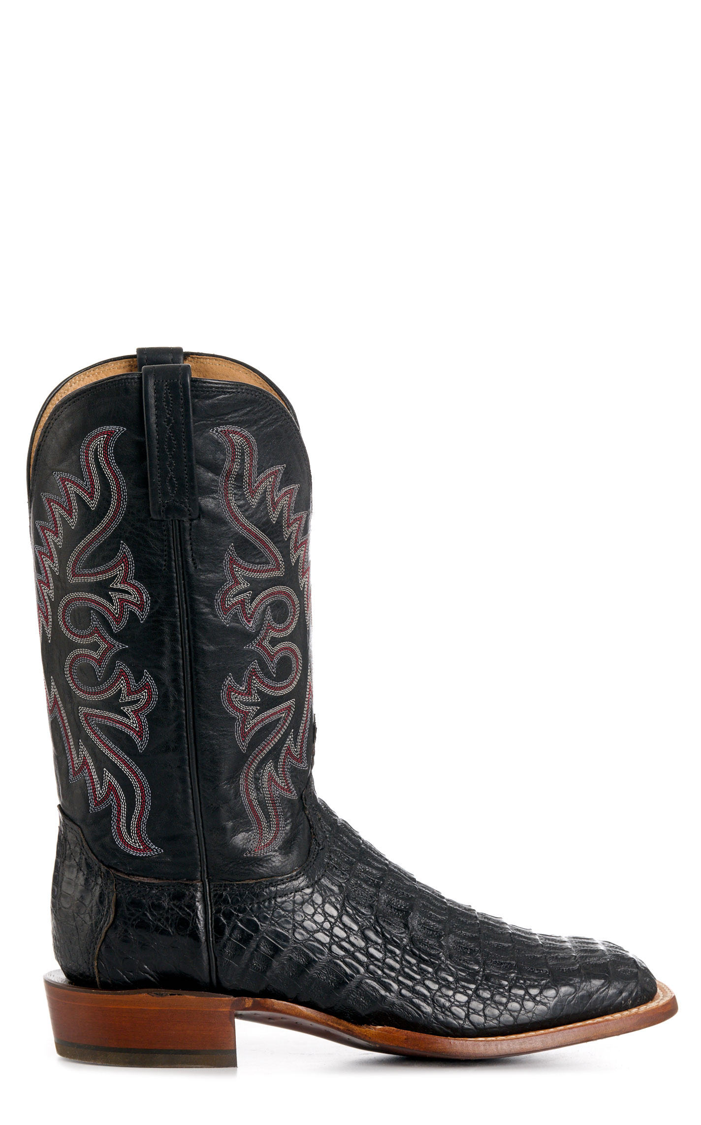Lucchese Men's Black Fisher Hornback Caiman Leather Wide Square Toe Boots  - Image 1