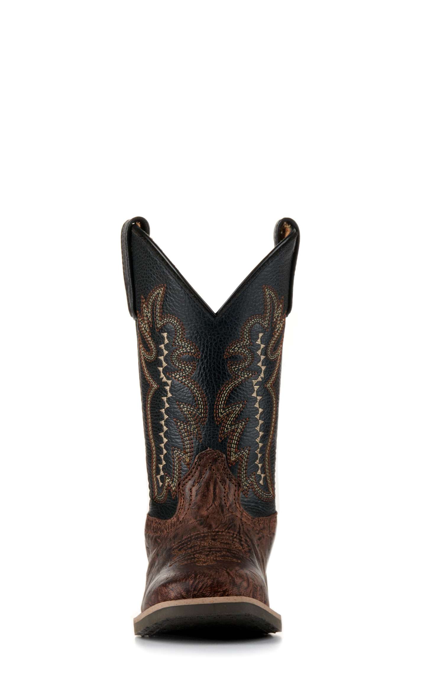Smoky Mountain Youth Antique Brown Exotic Print and Black Wide Square Toe Cowboy Boots - Image 1