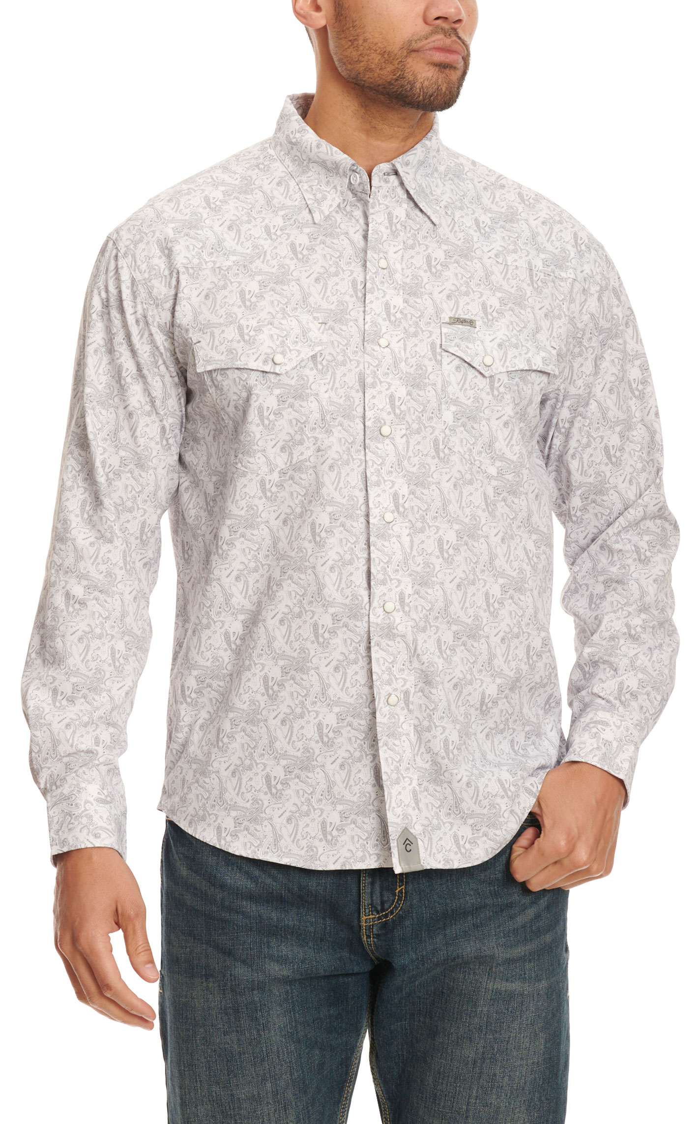 Rafter C Outdoors Men's Gray & White Paisley Lefty Fishing Shirt - Image 1