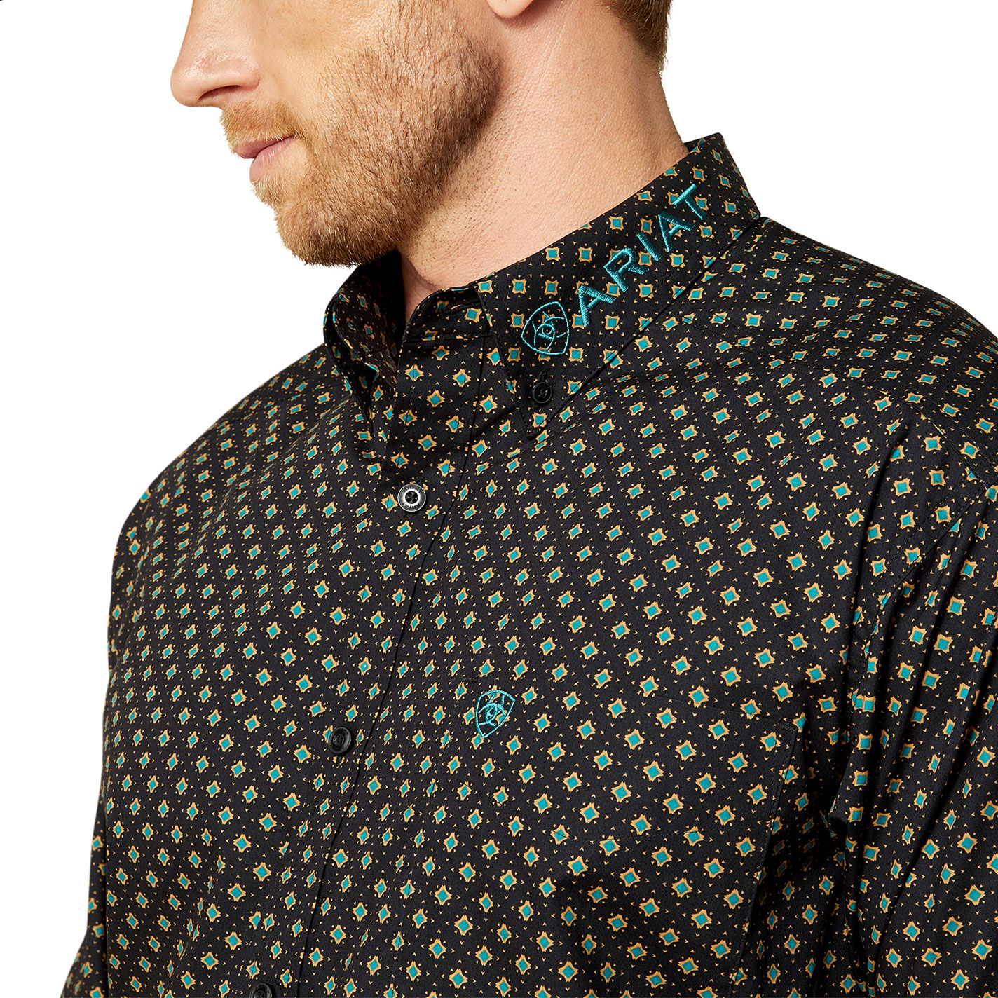 Ariat Men's Team Black & Teal Geo-Print Logo Shirt - Image 1