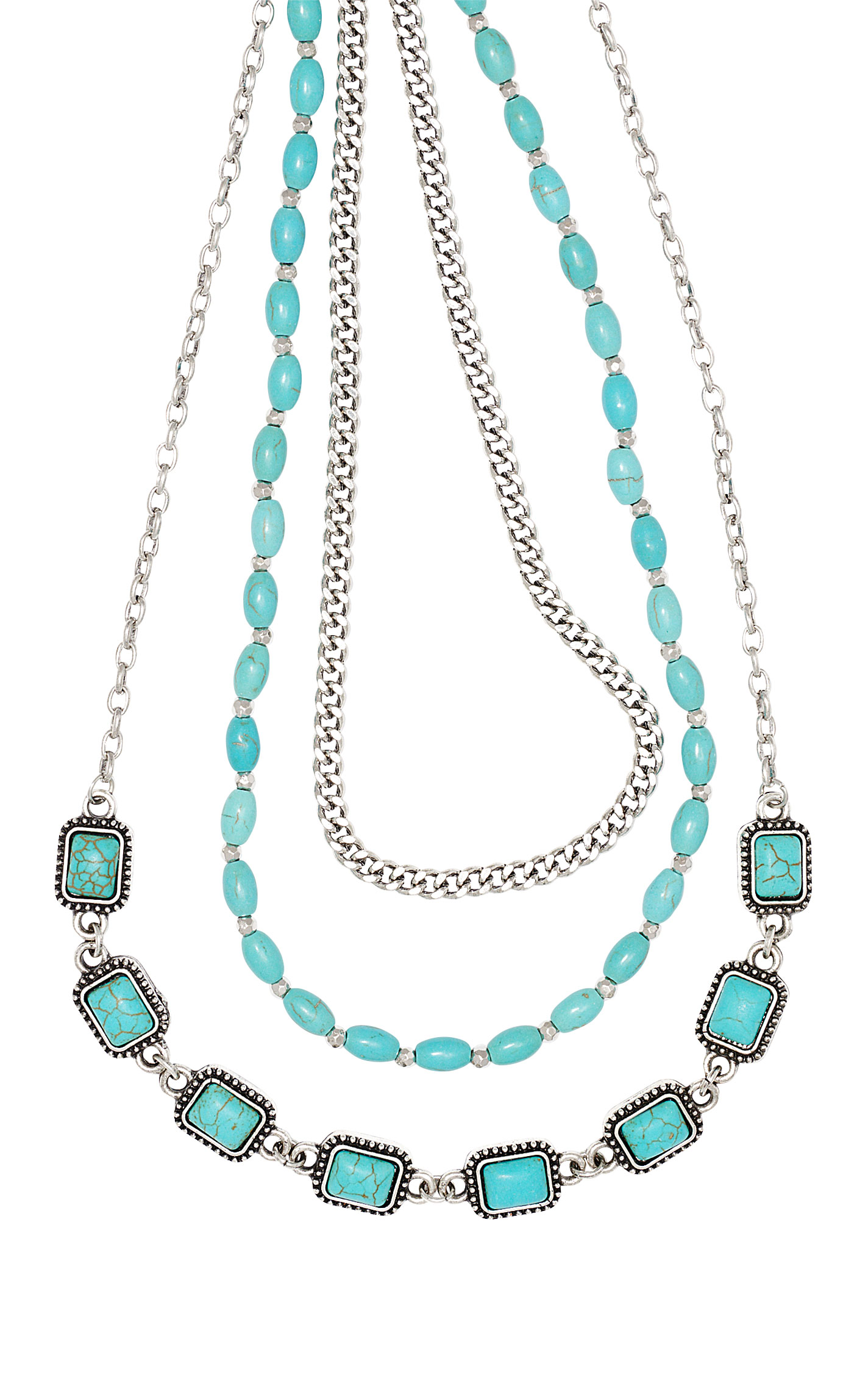 Southern Grace Silver & Turquoise Three-Strand Necklace - Image 2