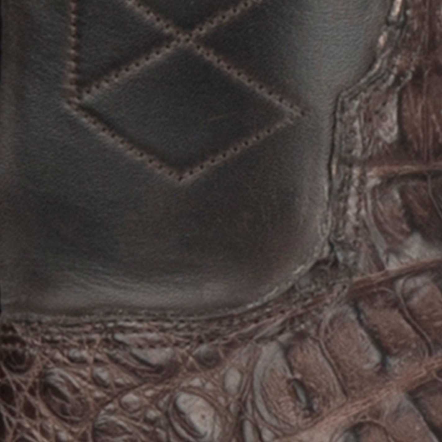 Black Jack Men's Burnished Chocolate Caiman Hornback Wide Square Toe Exotic Cowboy Boots - Image 1