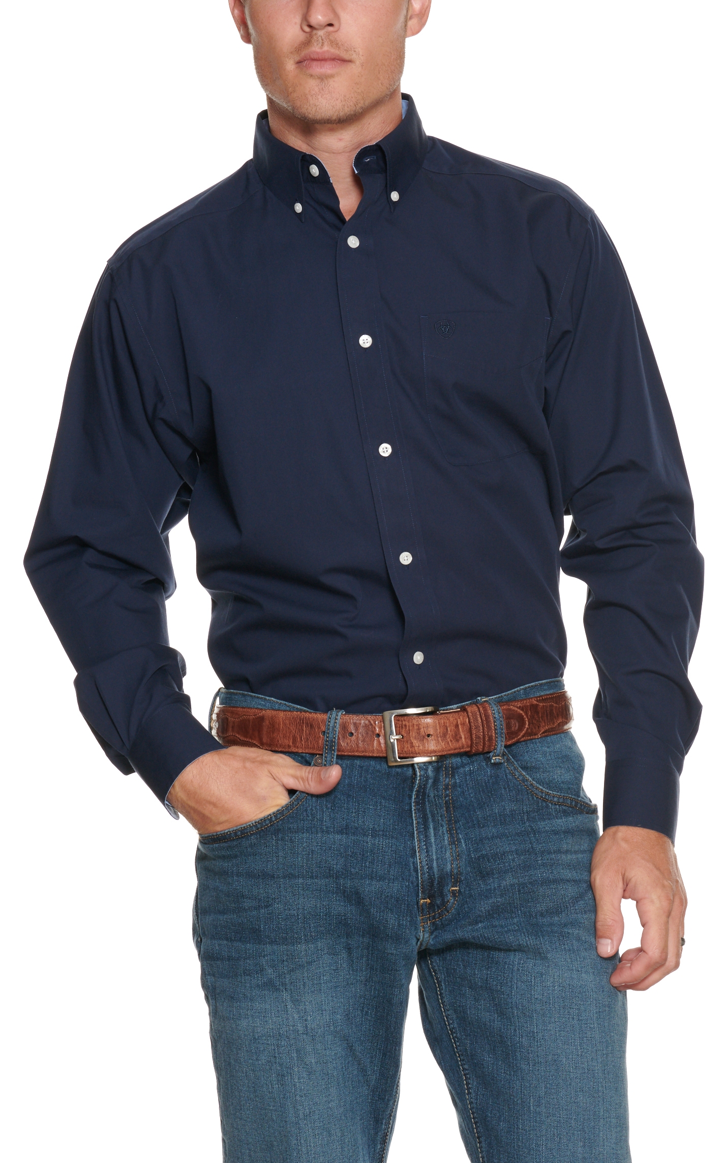 Ariat Men's Solid Navy Wrinkle Free Long Sleeve Western Shirt - Image 1