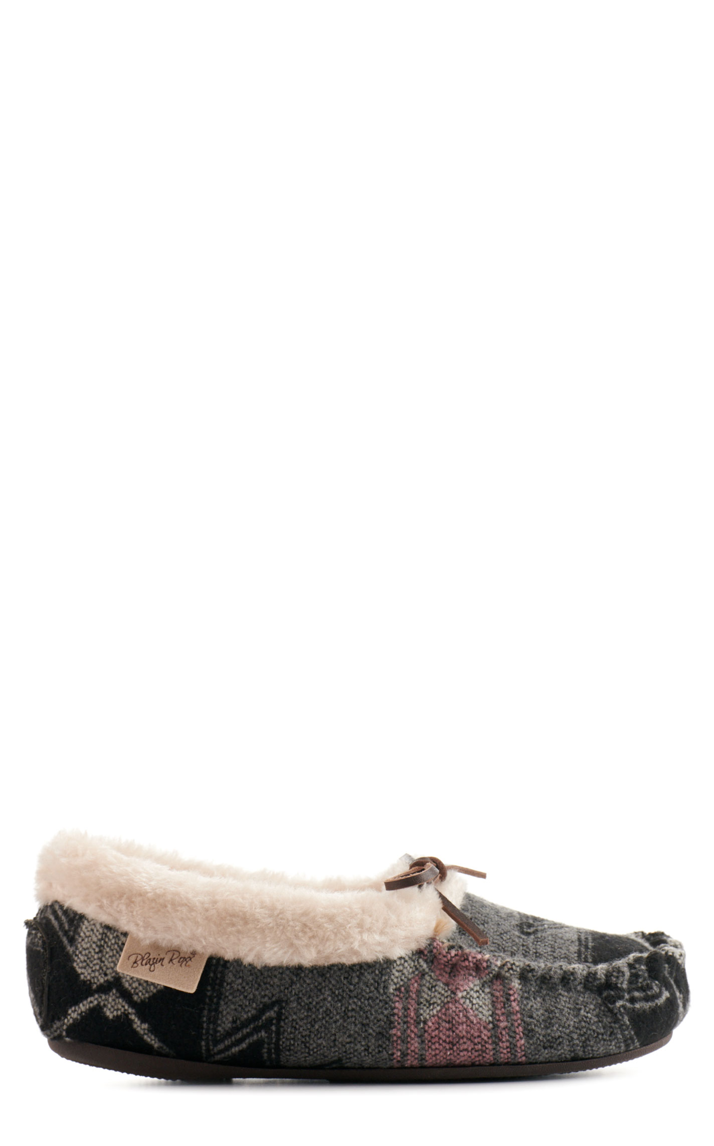 Blazin Roxx Women's Hallie Gray & Pink Blanket Print Moccasin Slippers - Image 1