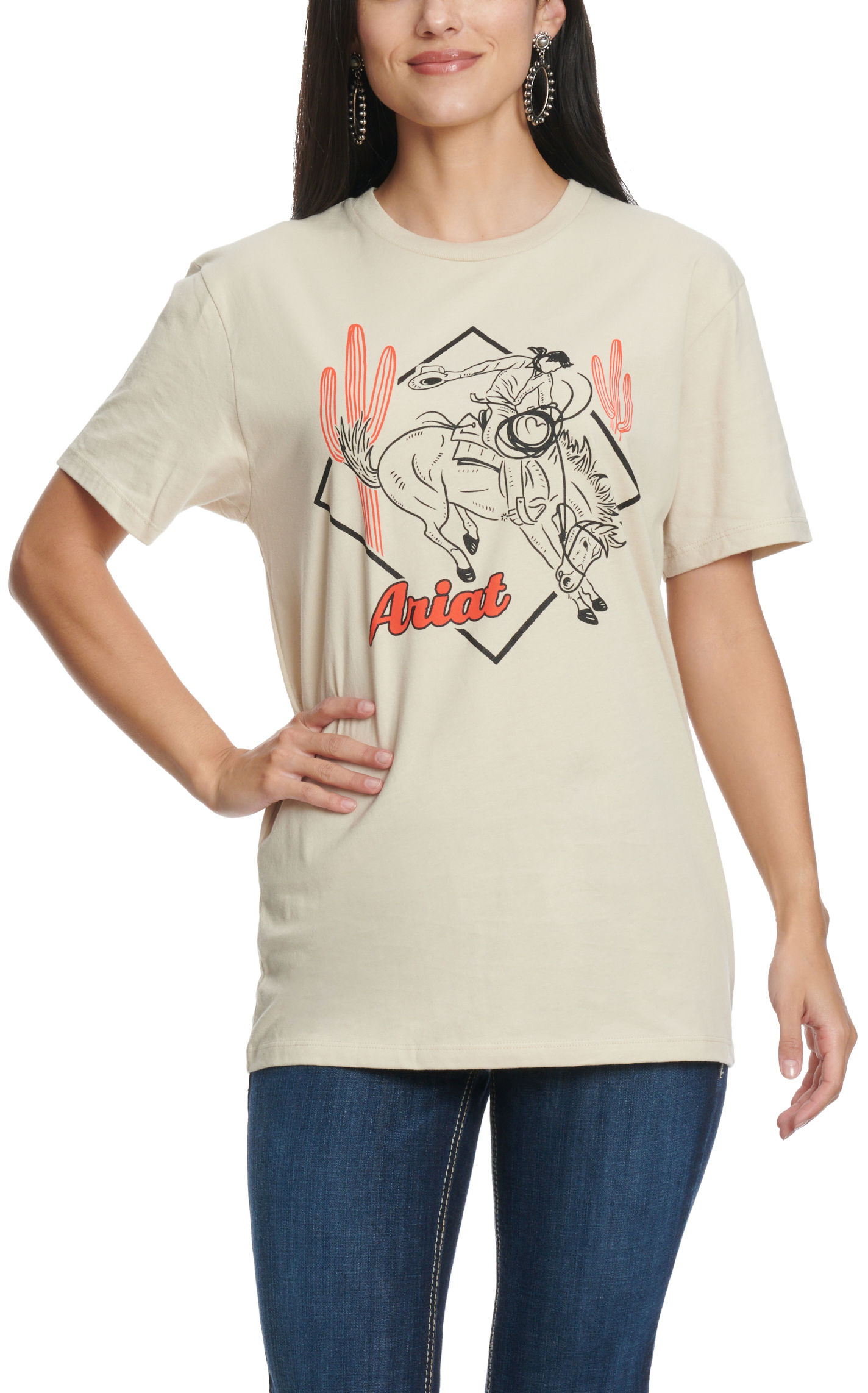 Ariat Women's Latte & Cactus Bronc Logo Graphic T-Shirt - Image 1