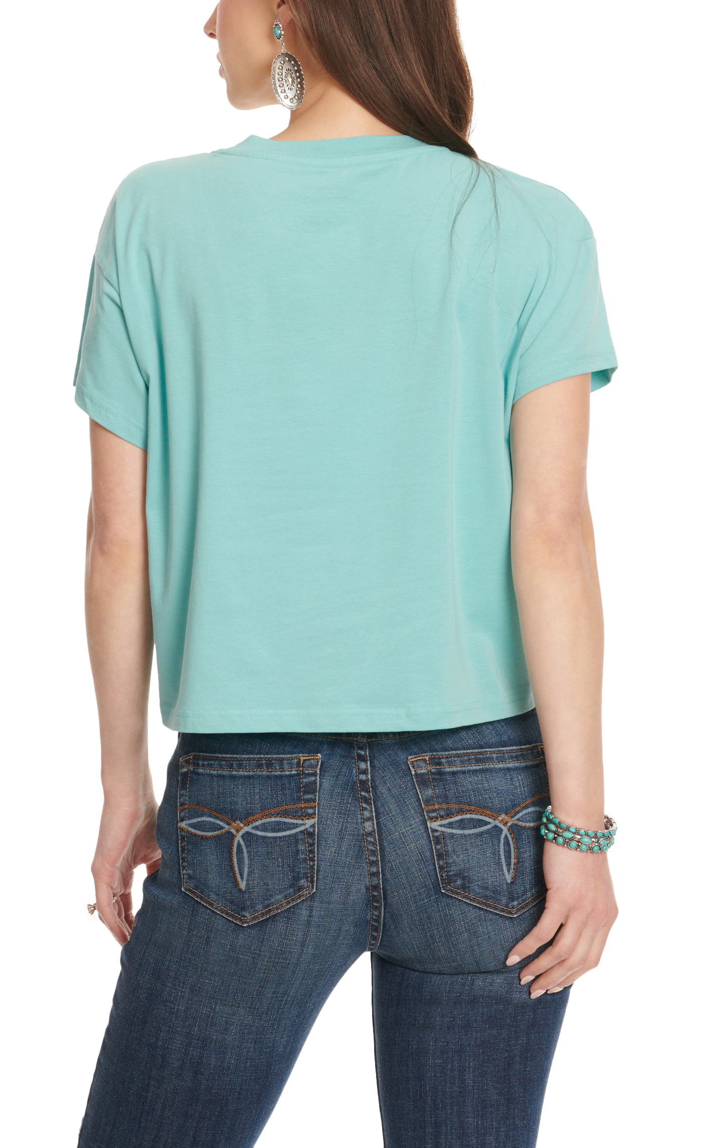 Ariat R.E.A.L. Women's Marine Blue-Green Logo Graphic Short Sleeve Boxy Crop T-Shirt - Image 1