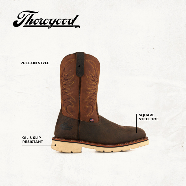 Thorogood Men's American Heritage Crazy Horse & Pebble Brown Wide Square Steel Toe Work Boots - Image 1