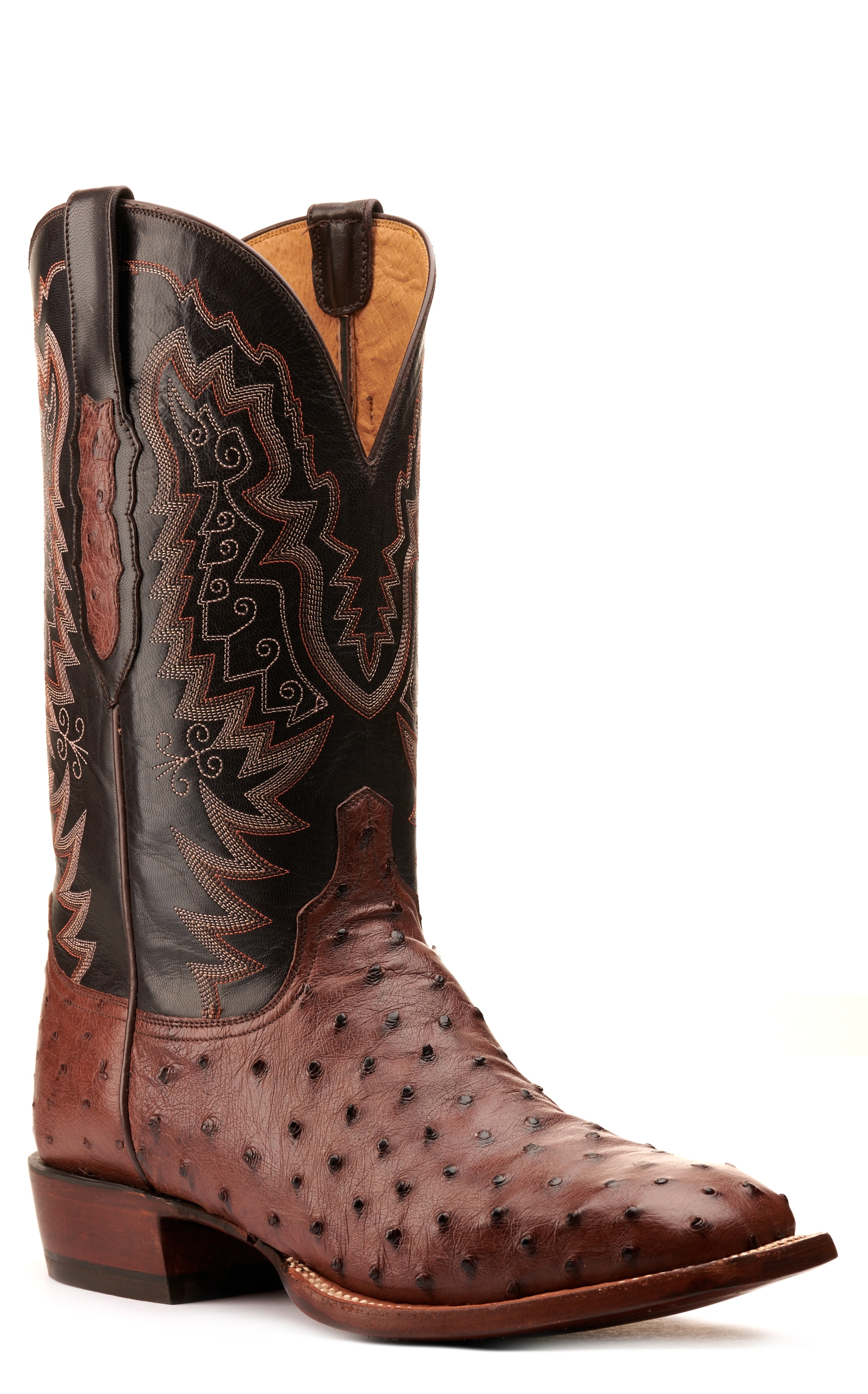 Lucchese Men's Kango Tabacco and Brown Full Quill Ostrich Wide Square Toe Exotic Cowboy Boots - Image 1