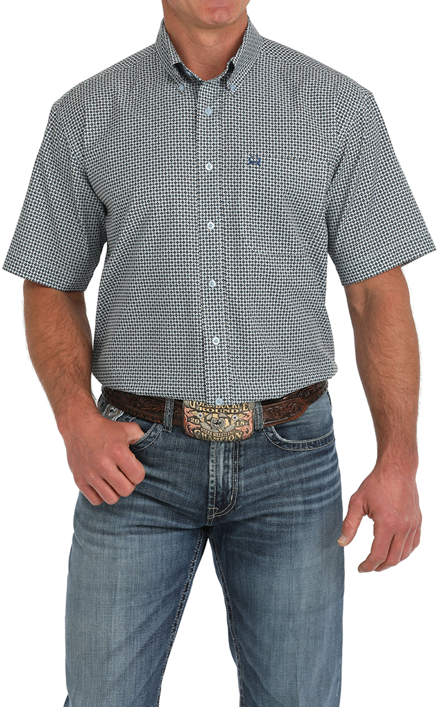 Cinch Men's Black & White Geo Print Short Sleeve Western Shirt  - Image 1