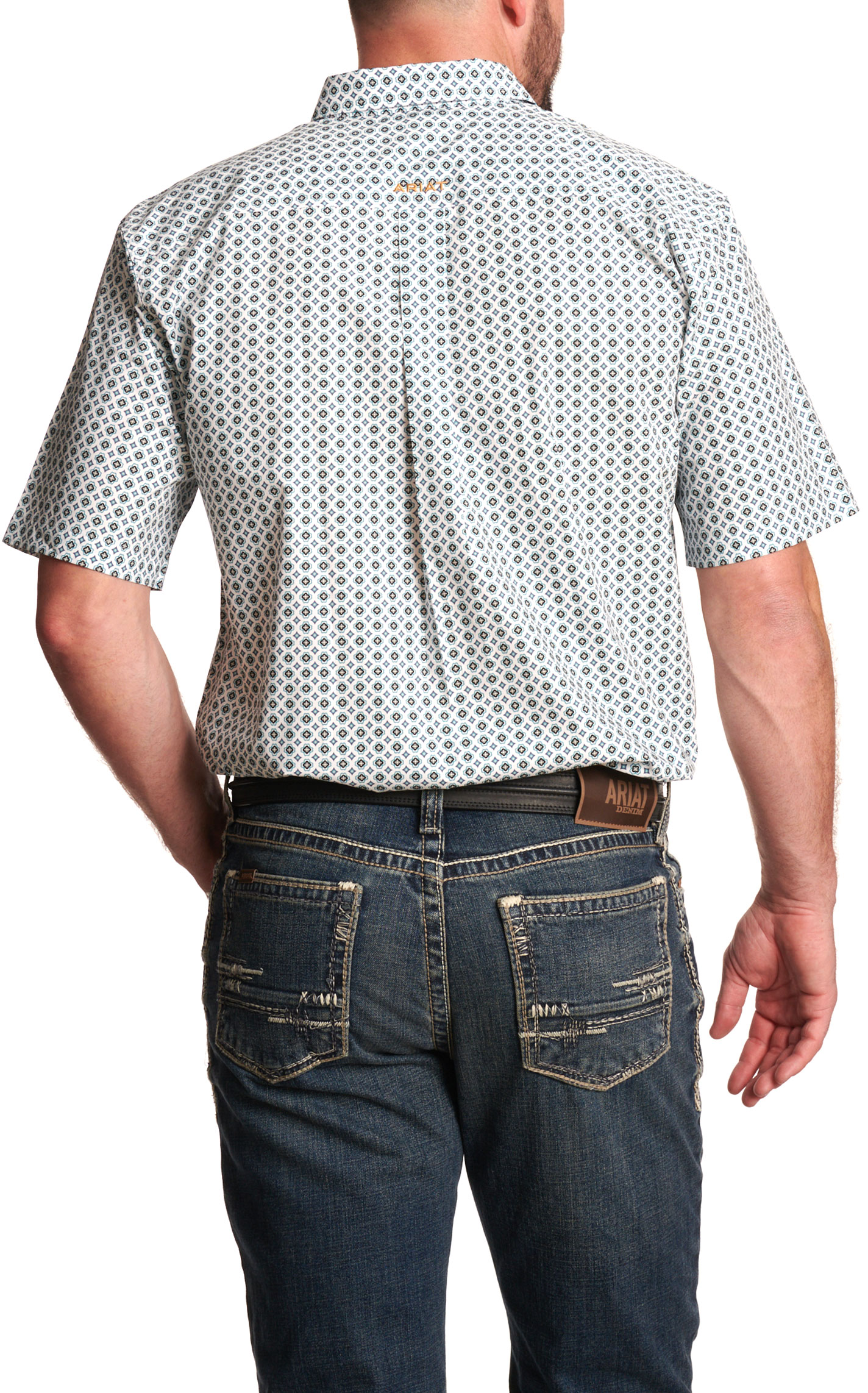 Ariat Men's White & Sea Green Geo Print Western Shirt - Image 1