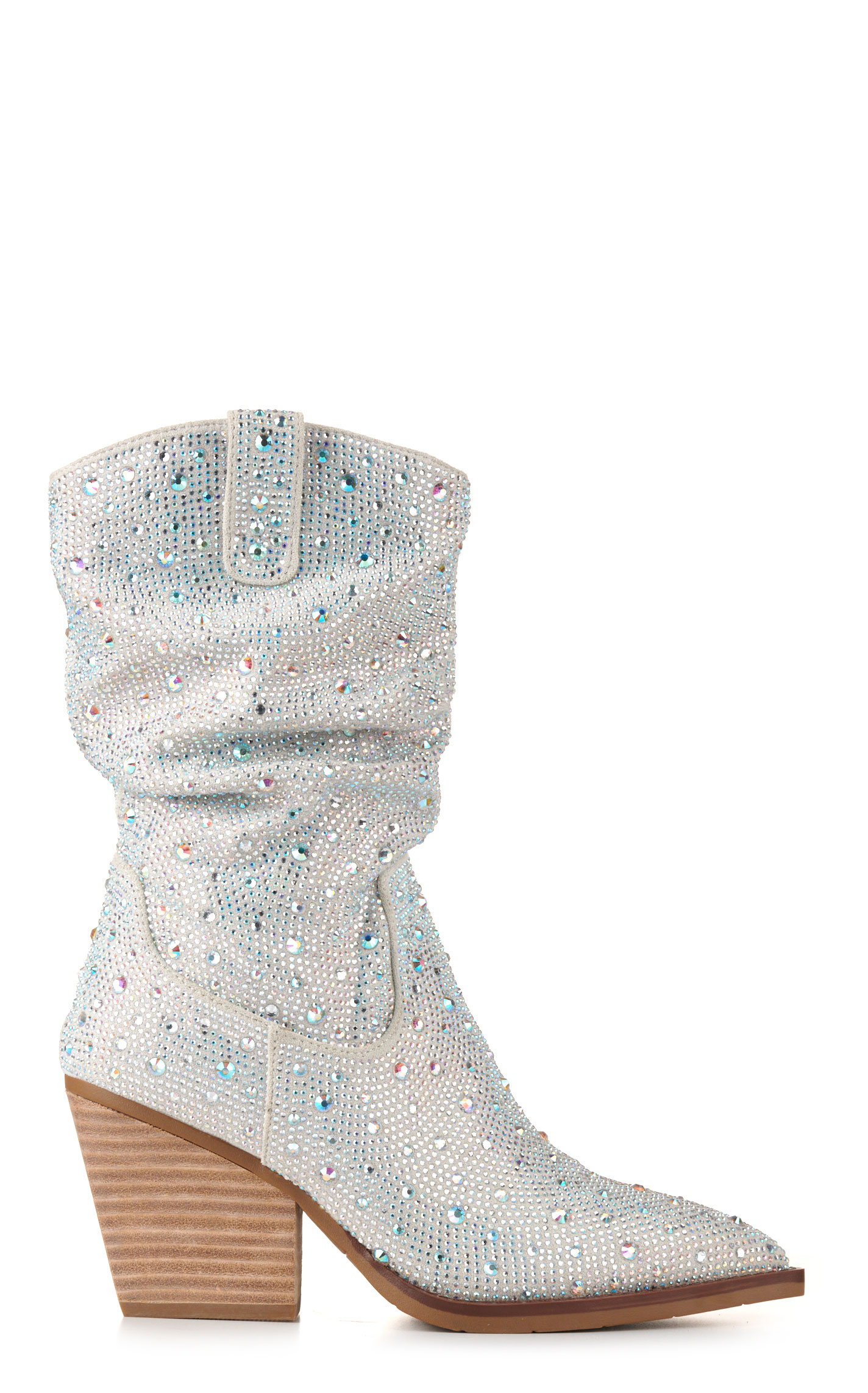 Very G Women's Kady Slouch Silver with Clear Rhinestones Snip Toe Fashion Boots - Image 1