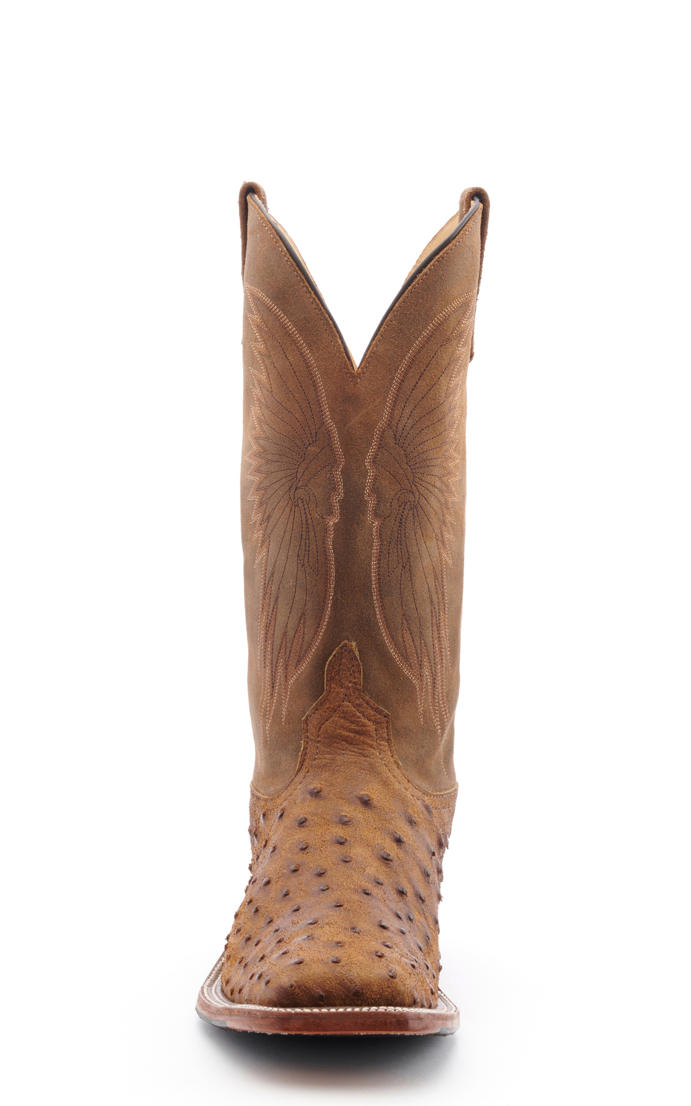 Anderson Bean Men's Tan Full Quill Ostrich with Black Hybrid Sole Square Toe Cowboy Boots - Image 1