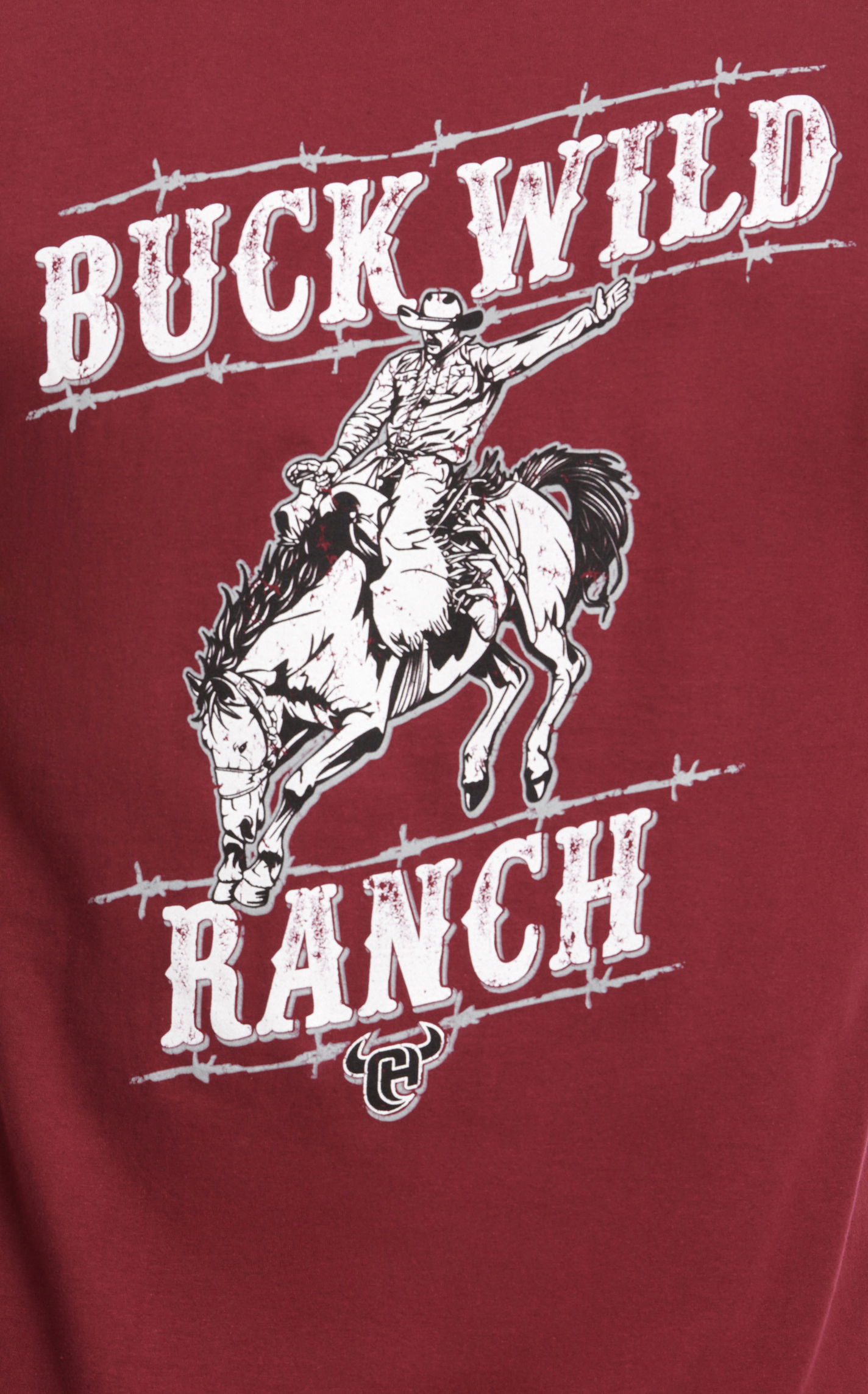 Cowboy Hardware Men's Burgundy Buck Wild Ranch Graphic Short Sleeve T-Shirt - Image 1