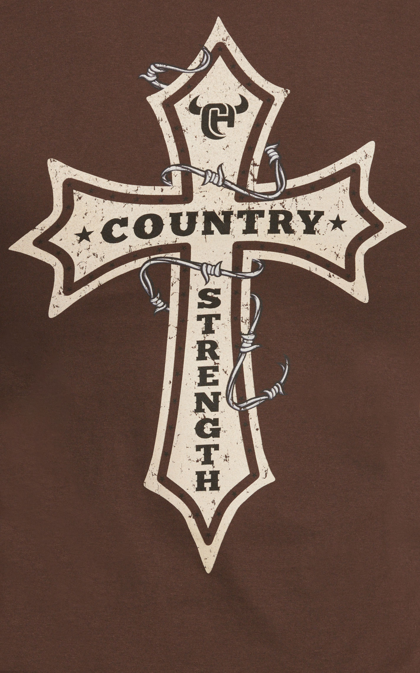 Cowboy Hardware Men's Chocolate Country Strength Cross Logo Graphic Short Sleeve T-Shirt - Image 1