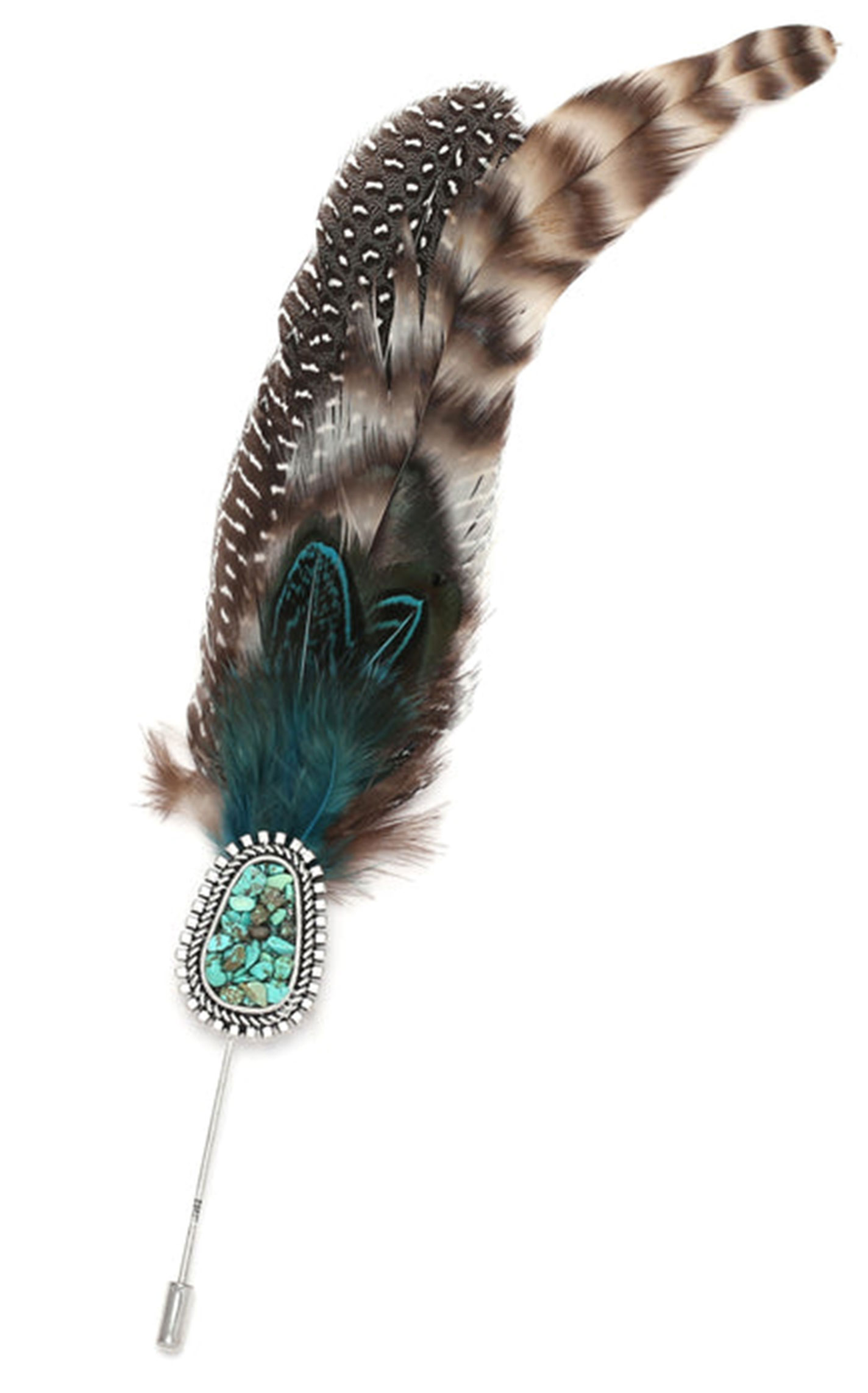 Cowgirl Confetti Silver Feather & Turquoise Sunset Rain Hat Pin - Image 1