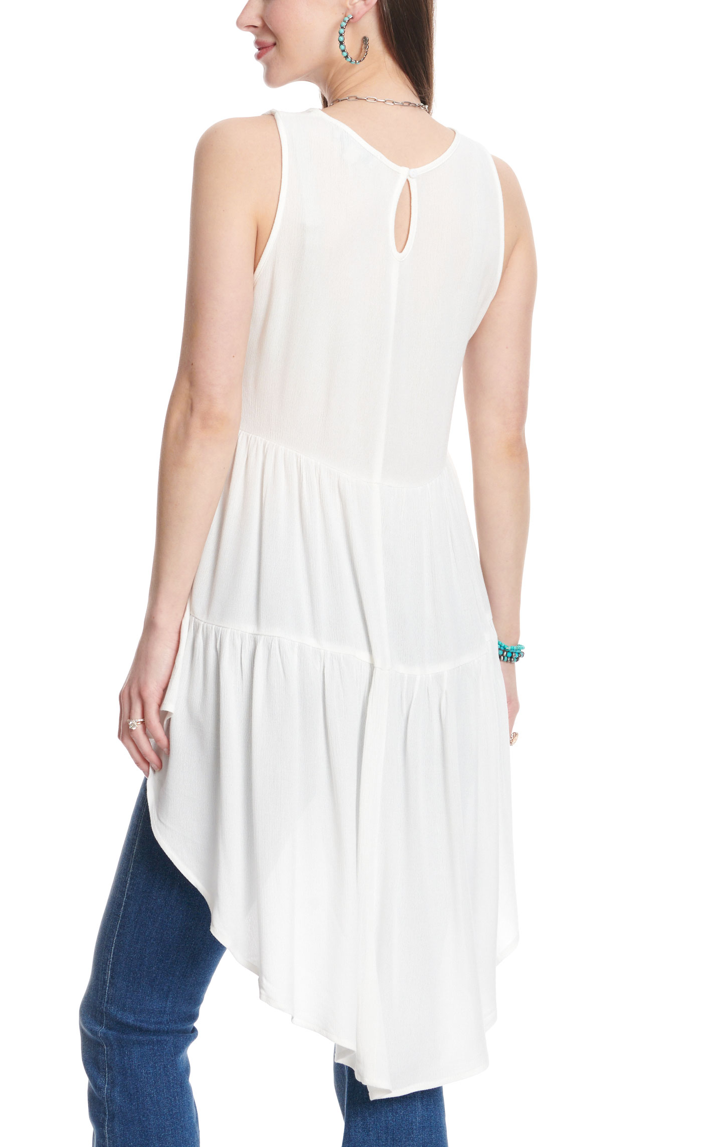Rockin C Women's White Hi-Lo Tiered Tank Top - Image 1