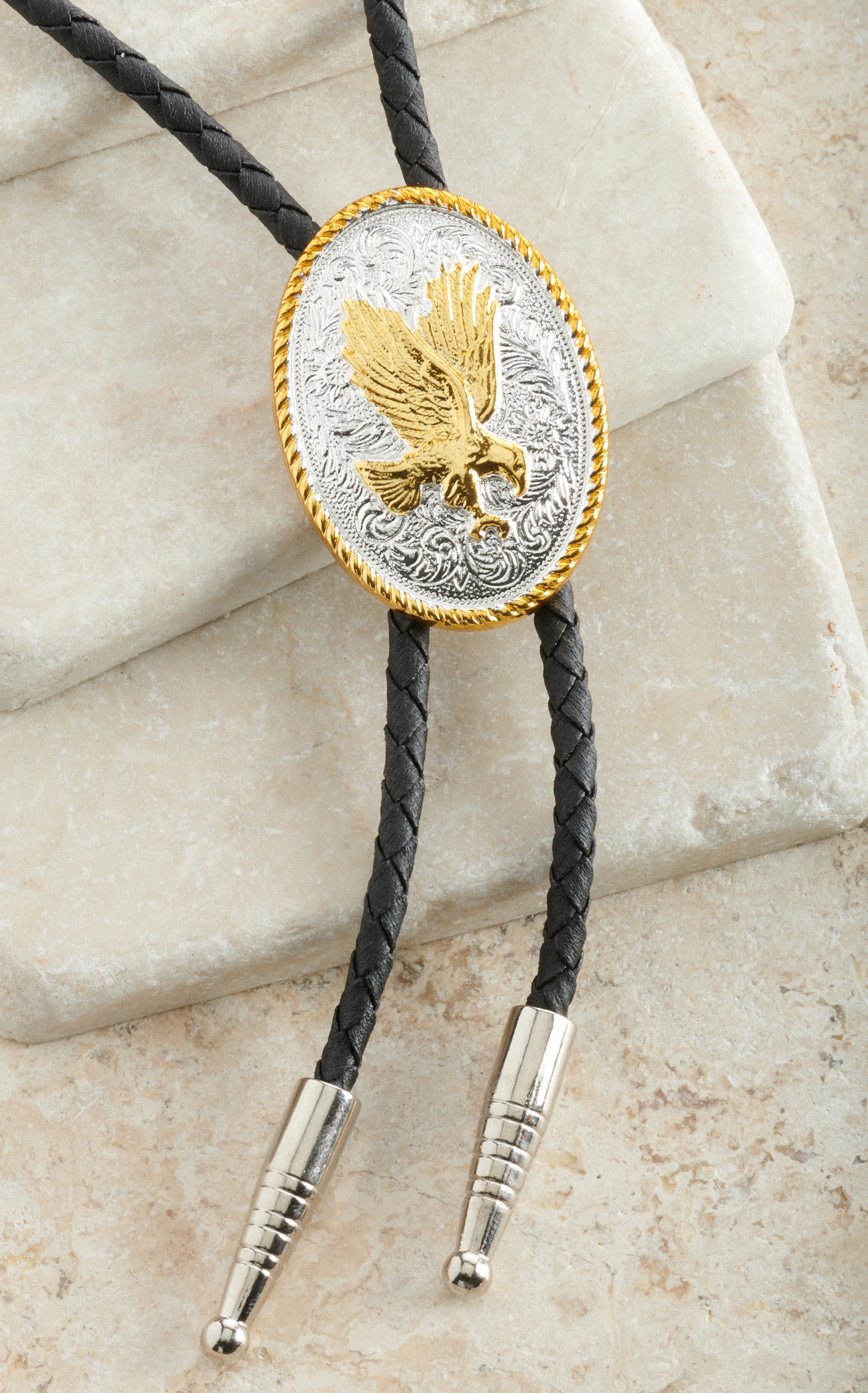 M&F Western Silver & Gold with Eagle Center Oval Bolo Tie - Image 1
