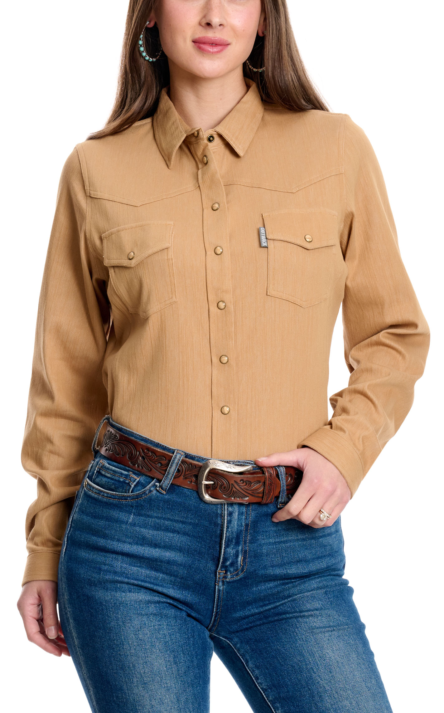 Outback Trading Co. Women's Kat Dark Khaki Denim Long Sleeve Western Shirt - Image 1