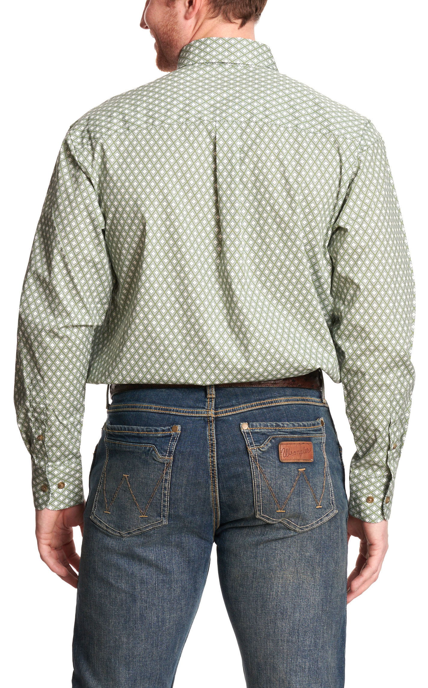 Wrangler Men's George Strait Collection Green Geo Print Western Shirt - Image 1