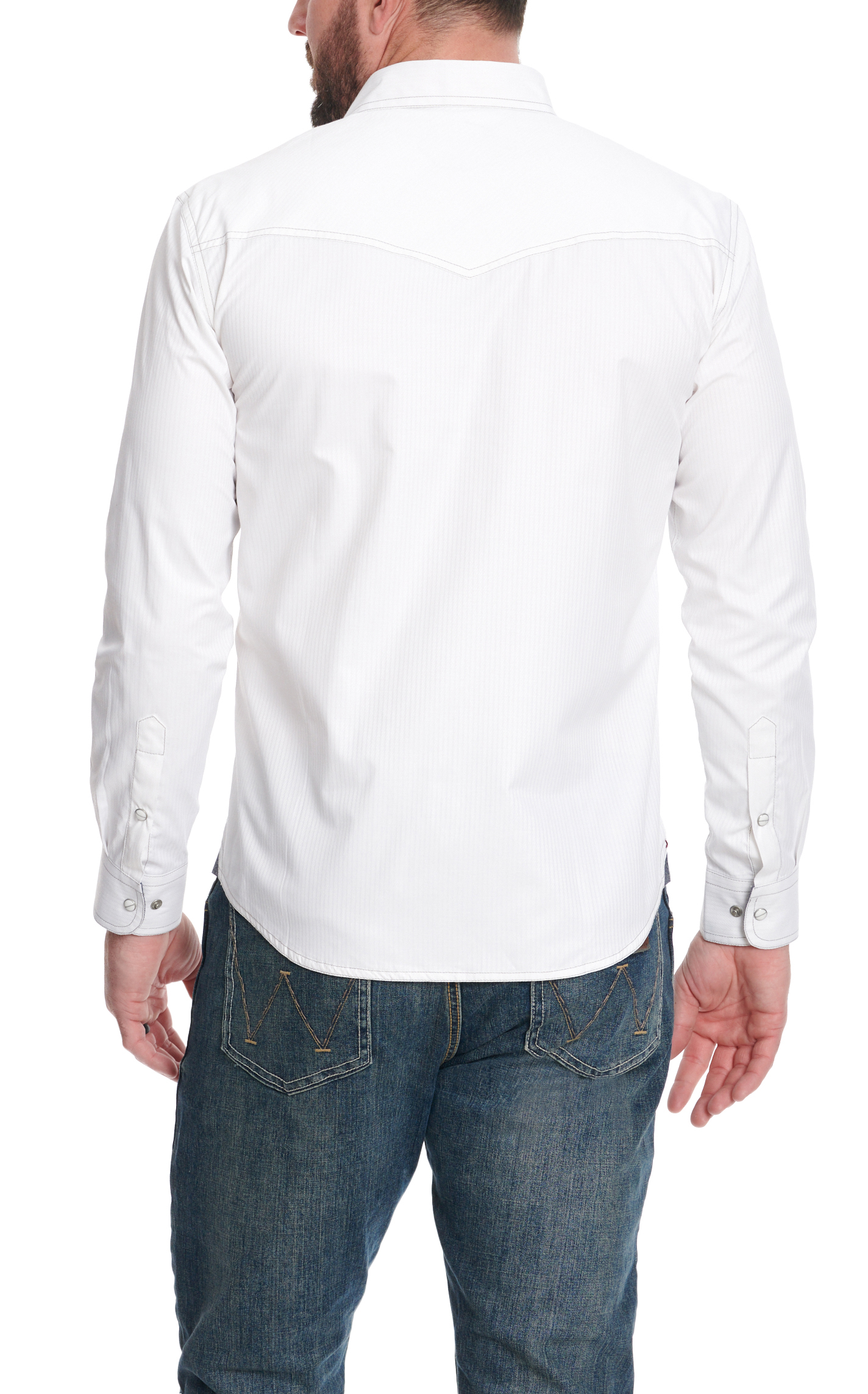 Rafter C Men's Red Dirt Collection White Dobby Charcoal Stitch Long Sleeve Western Shirt - Image 3