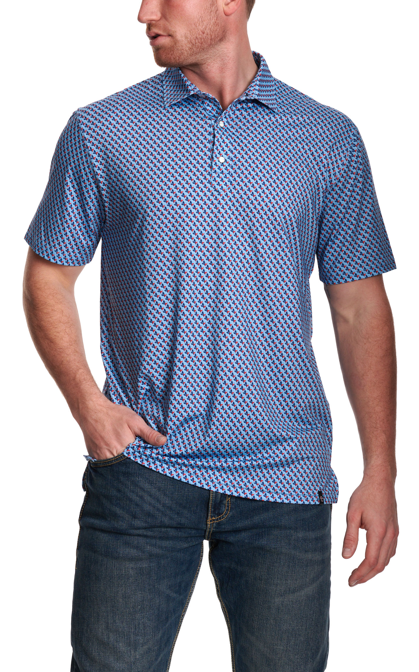 Rafter C Men’s Blue Texas Print Polo Shirt - Image 1