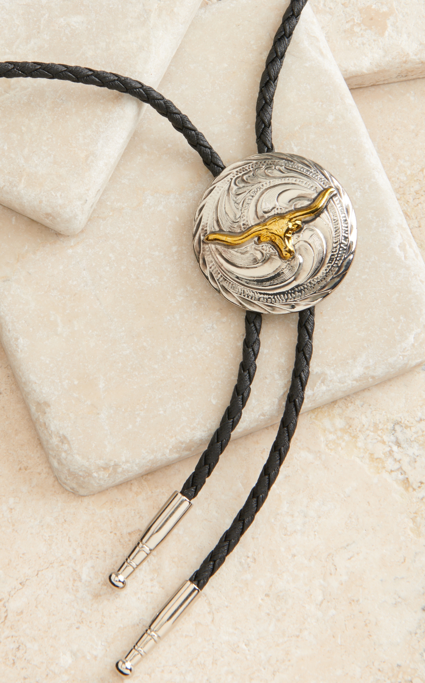 AndWest Silver & Gold Longhorn Bolo Tie - Image 1
