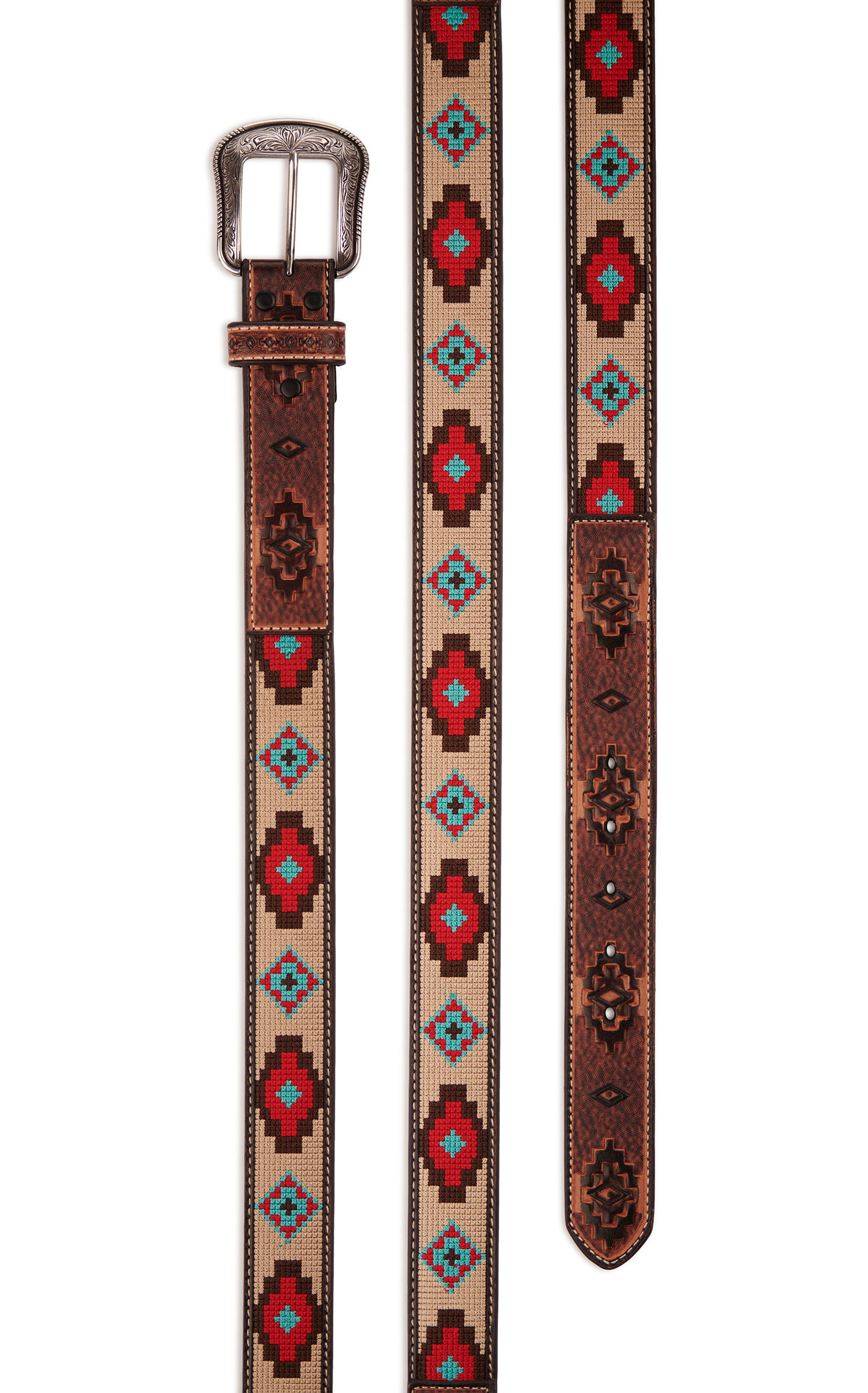 3D Belt Co Men's Brown with Tan Aztec Stitch Western Belt - Image 1