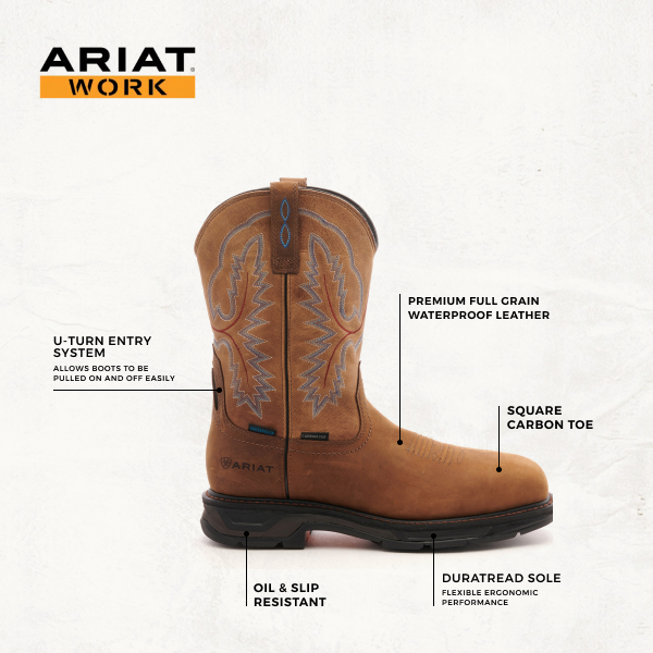 Ariat Men's WorkHog XT Distressed Brown Waterproof Wide Square Composite Toe Work Boot - Image 1