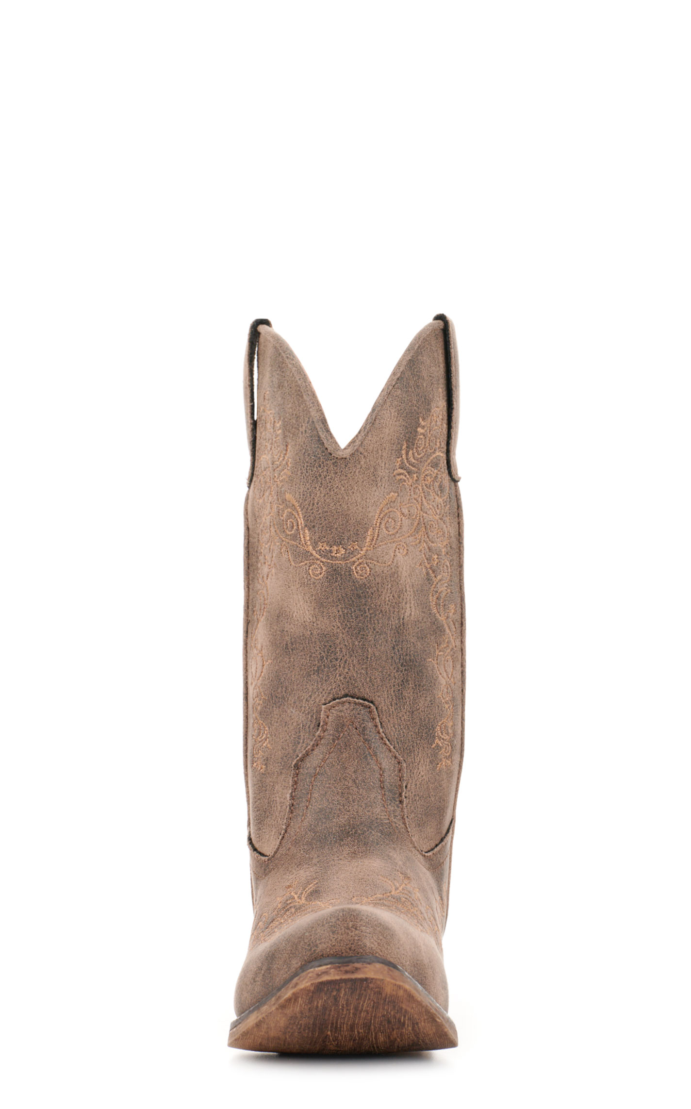 Roper Girls' Riley Scroll Vintage Brown Faux Leather Snip Toe Cowboy Boots - Image 1