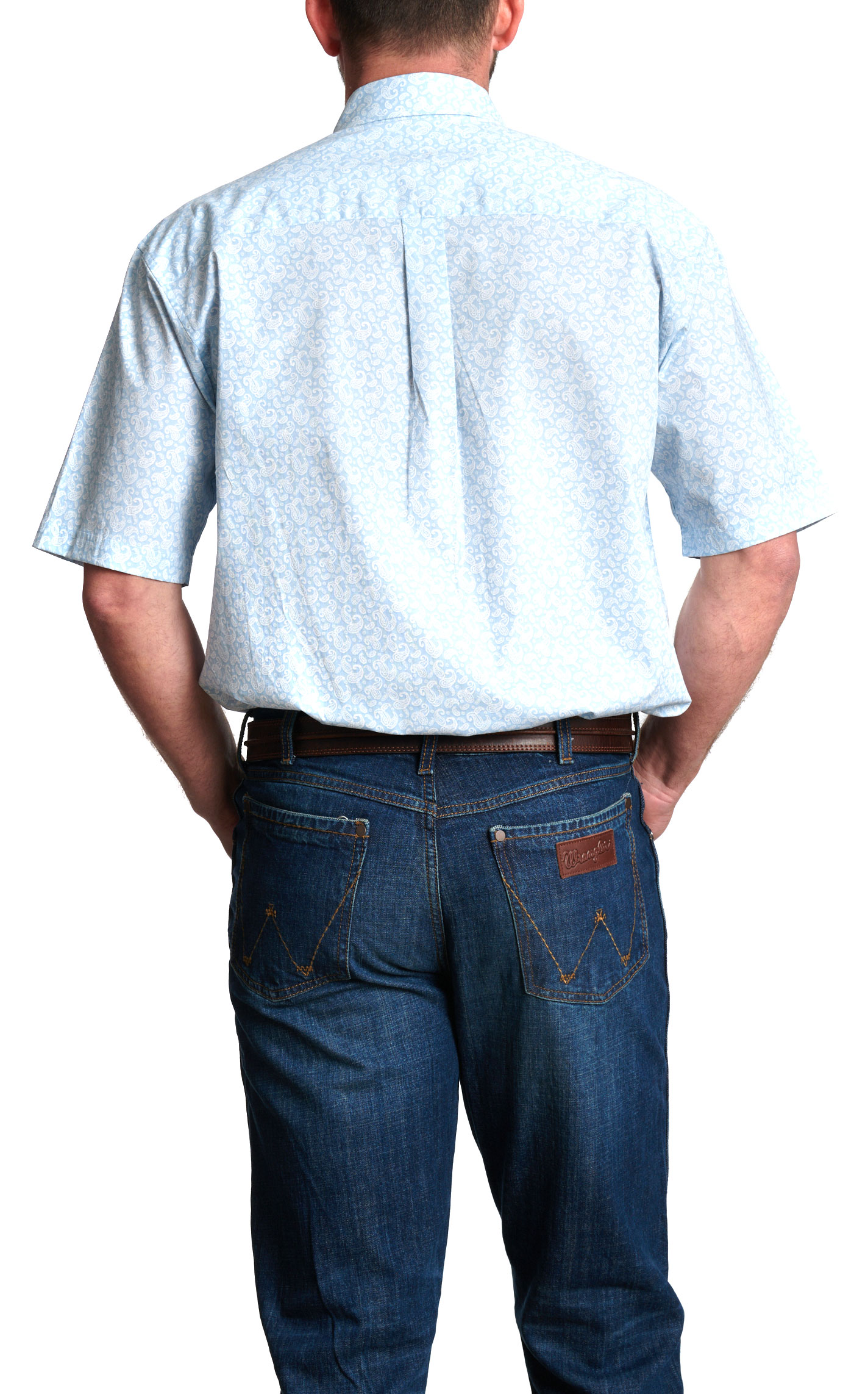 Wrangler Men's George Strait Collection Light Blue Paisley Print Western Shirt - Image 1